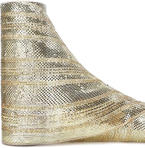 Ribbli Cinta de malla metálica dorada champán, lámina de lujo y tira de purpurina para árbol de Navidad, corona, guirnaldas de boda, 10 pulgadas x