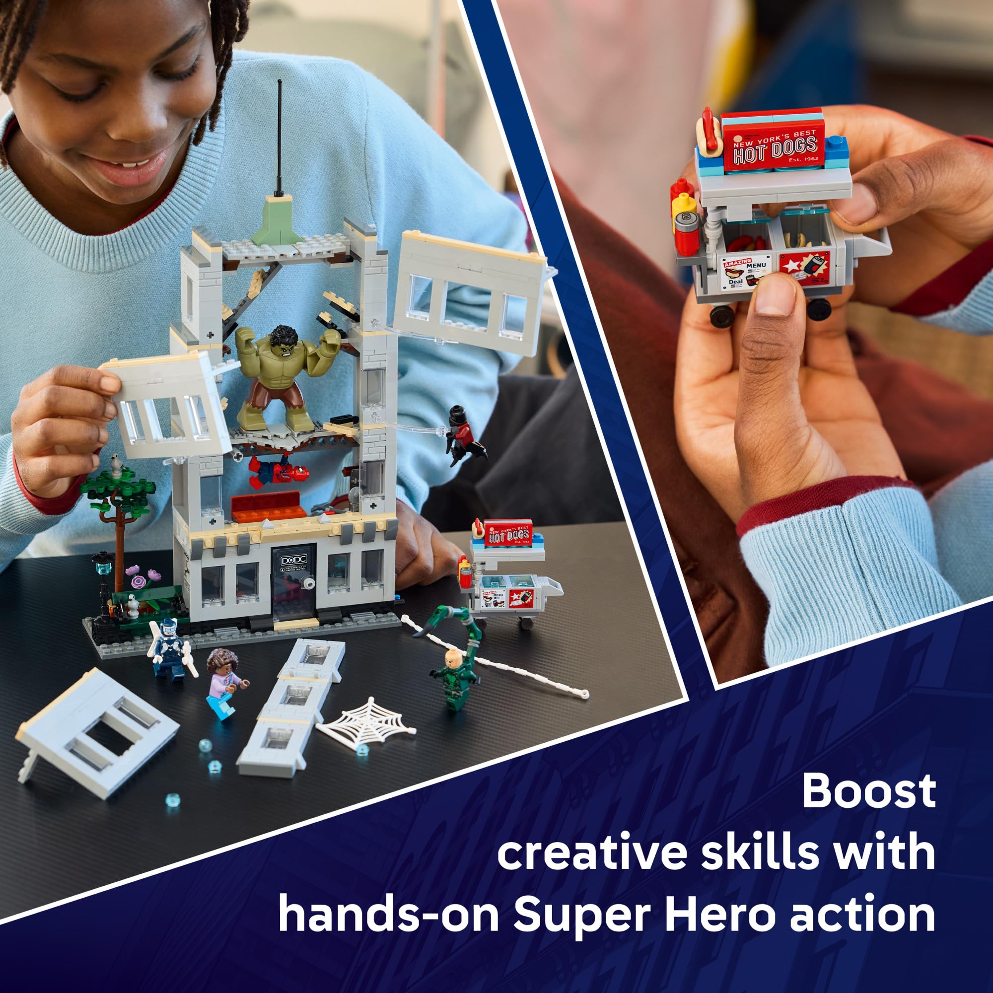 LEGO Marvel Spider-Man vs Hulk Epic Clash - Juguete de construcción de superhéroes para niños y niñas, a partir de 8 años, incluye 5 minifiguras y figura de Hulk, juguete de Spider-Man para fanáticos 4