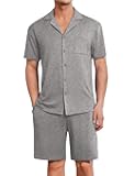 Mens Pajamas Set Short Sleeve Sleepwear Button Down Soft Loungewear 2 Piece Pj Shorts Sets with Pockets