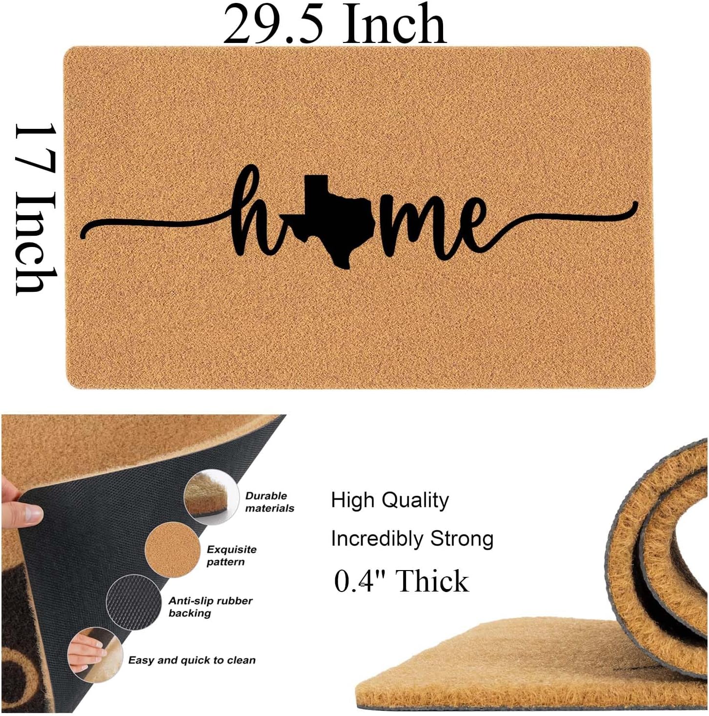 Welcome Door Mat Home Sweet Home Texas State Outdoor Indoor Entrance, Low-Profile Floor Mats Non Slip Durable Entrance Rugs for Entry, Patio, High Traffic Areas Front Door, 17" x 29.5"