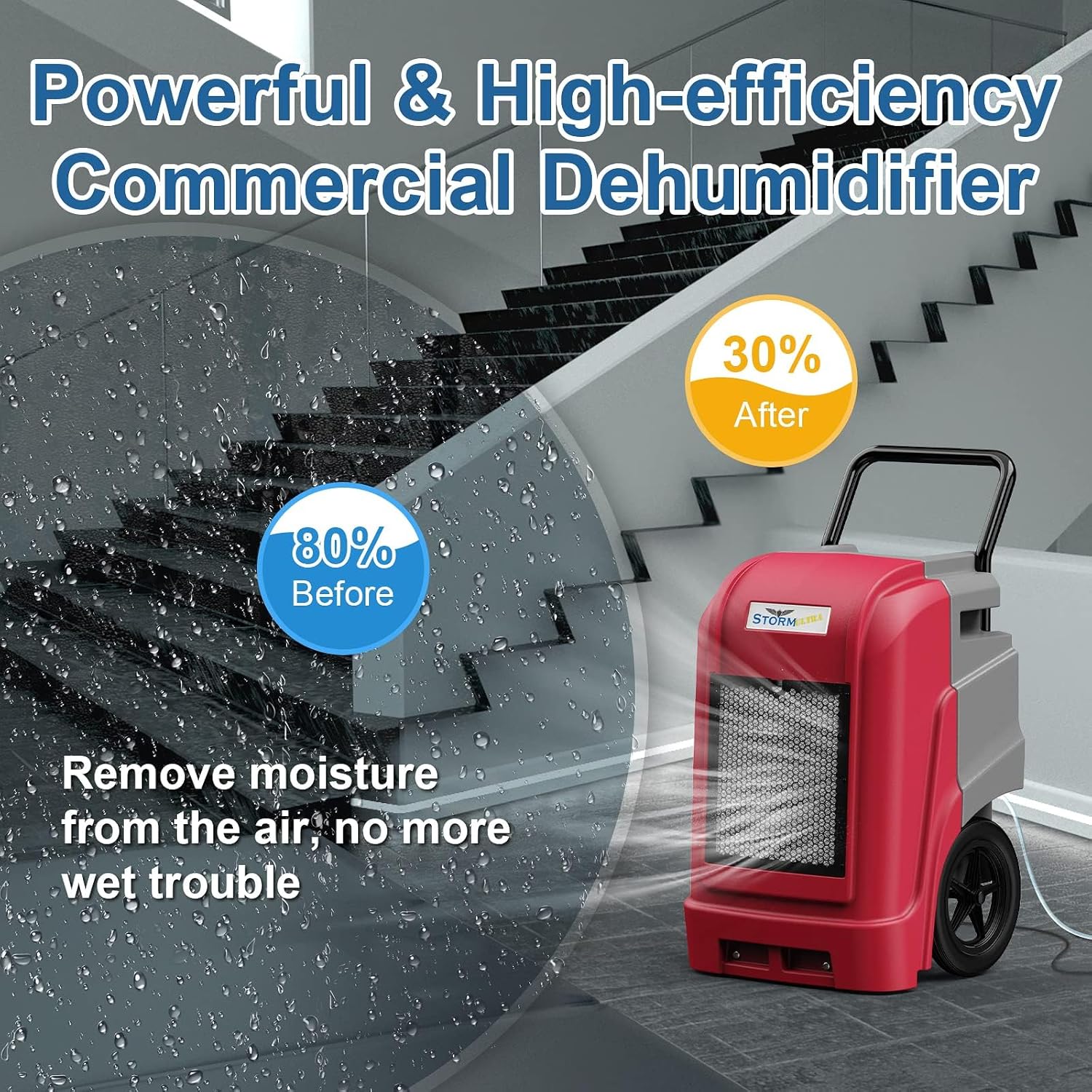 ALORAIR 180 PPD Commercial Dehumidifier with Pump, LGR Technology, Heavy-Duty for Water Damage Restoration, Flood Cleanup and Basements, 5-Year Warranty, Blue, Storm Pro