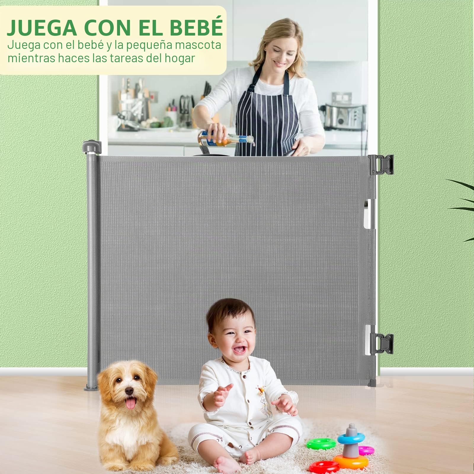 Puerta Seguridad Bebé Extensibles, 0-140 cm Barrera Seguridad Niños y Perros, Vallas de Seguridad para Niños Escaleras y Pasillos, Interiores y Exteriores (Gris)