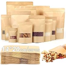 50pcs Kraft Paper Bags with Window 5.5 * 7.9in/14 * 20cm Resealable Ziplock Kraft Paper Bags Resealable Waterproof for Jam Coffee Beans Tea Tea Spices Food Storage