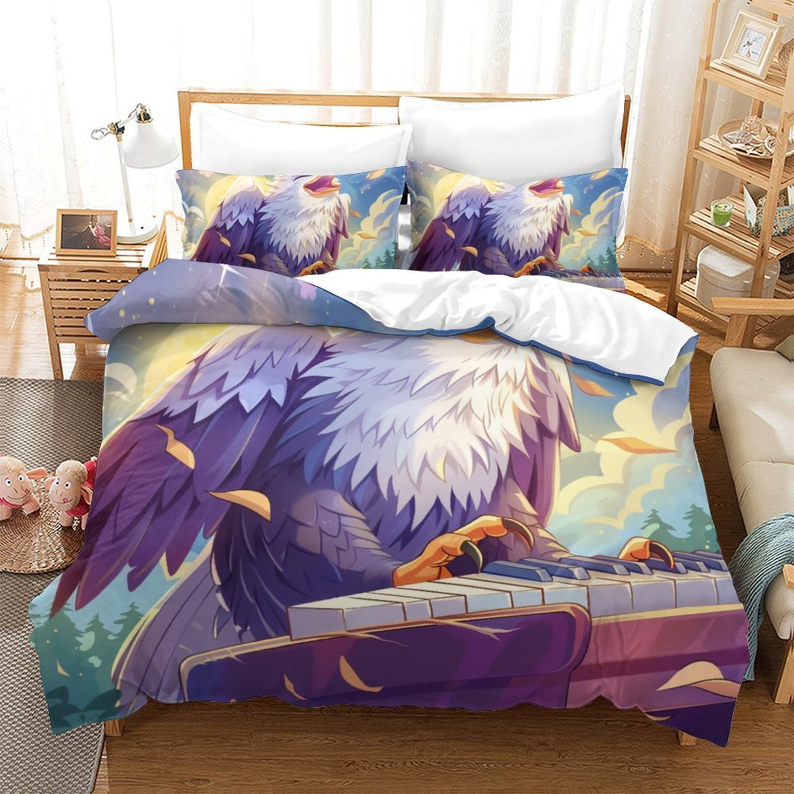 Housse de couette aigle 3D lit garçon adulte king 220x240 3 pièces