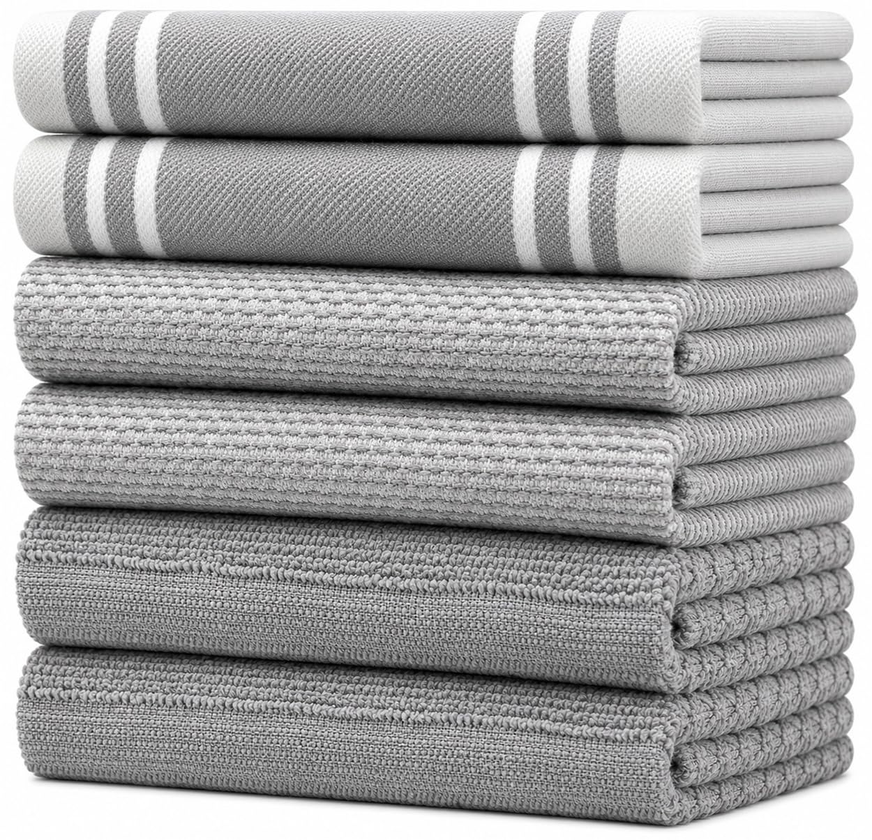 Bumble Towels Toallas de Cocina (20 x 28 Pulgadas, 50 x 70 cm, Paquete de 6) – Toallas de Mano Grandes de algodón – Toalla Plana y de Rizo a Rayas Vintage – Juego de paños de Cocina Altamente