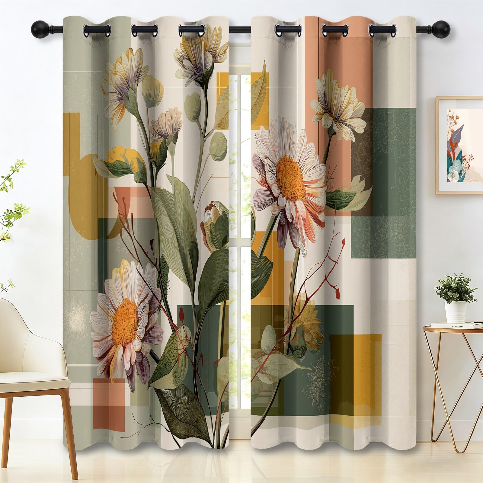 Rideaux Isolants 110L X 215H cm (2 Panneaux), Design Géométrie Abstraite Marguerite Tenture Opaque Anti-Chaleur pour Chambre Principale, Coloré