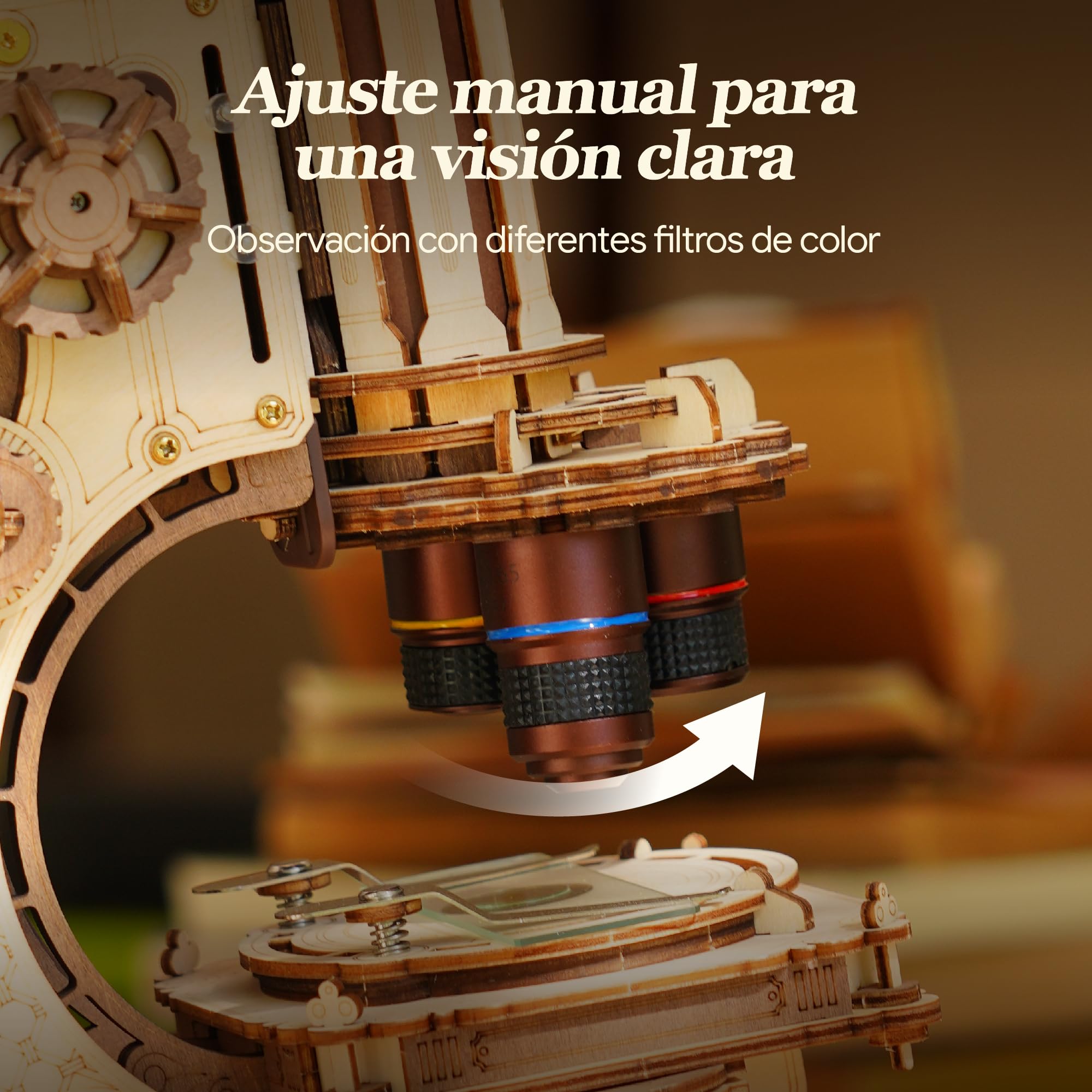 ROKR 400x Microscopio Funcional 3D Puzzle de Madera para Adultos,ST005 | Juguete Científico STEM, Regalo para Adultos y Adolescentes