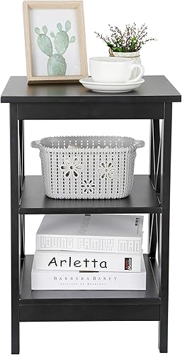 Miniatura 30 de Nouva Juego de 2 mesas auxiliares cuadradas con almacenamiento de 3 niveles, mesas auxiliares pequeñas de 16 x 16 pulgadas, mesas de noche de madera