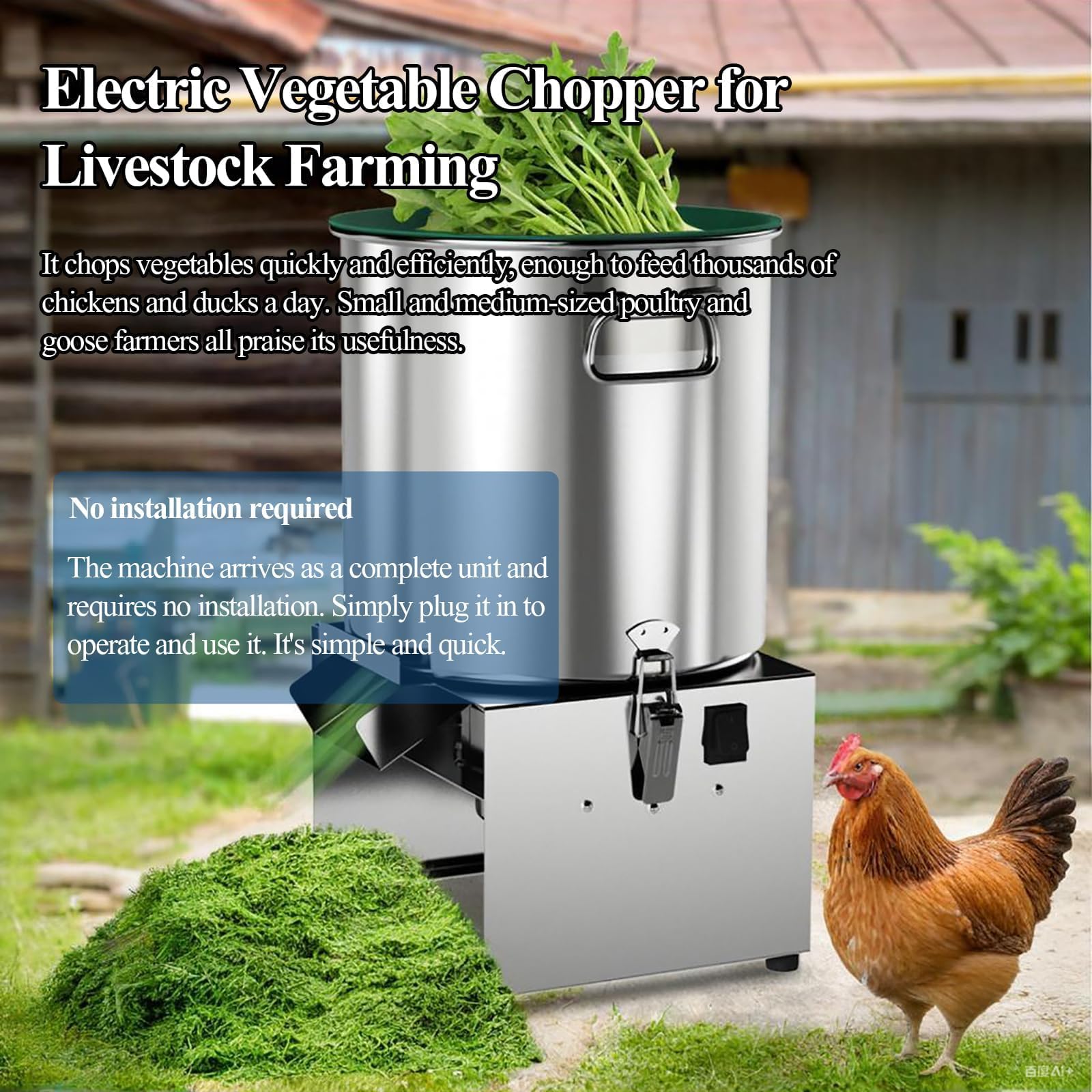 Picadora de verduras, trituradora de acero inoxidable resistente, 1500 W, 3000 R/min, ideal para procesamiento de alimentos de cocina y aves de corral