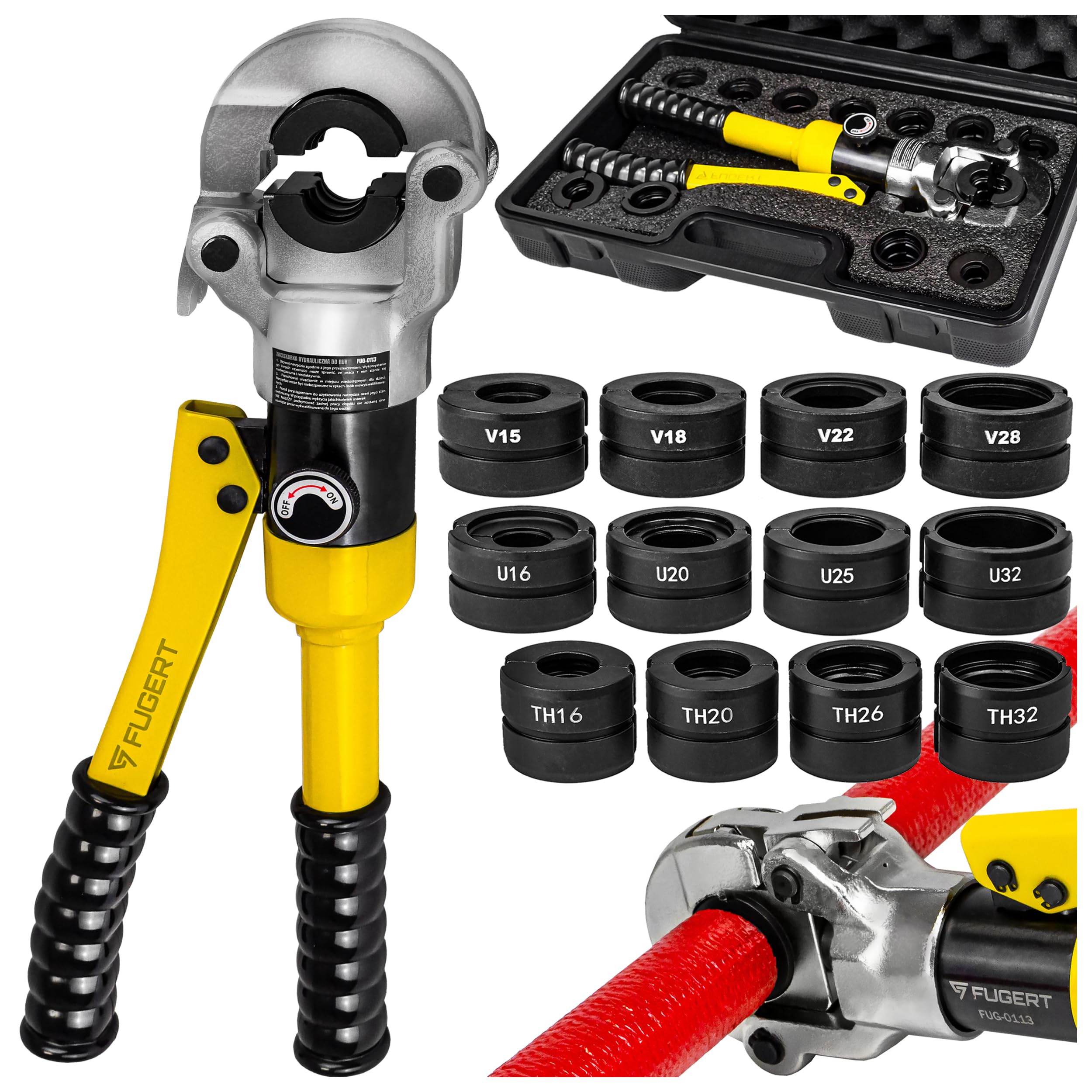 ZACISKARKA HYDRAULICZNA DO RUR PEX + MATRYCE V/U/TH 15-32MM FUGERT FUG-0113