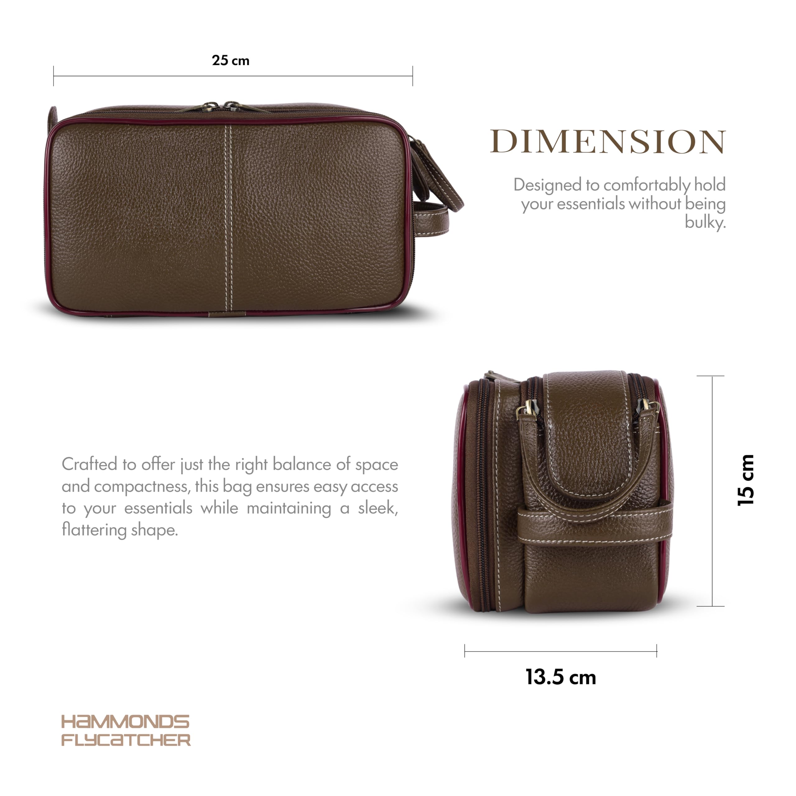 HAMMONDS FLYCATCHER Leatheropp Rasiertasche aus echtem Leder, Reise-Kulturbeutel, Hygiene und Pflege, Kitganizer, tierversuchsfreies Leder und handgenähter Kosmetikkoffer, Reisig, S