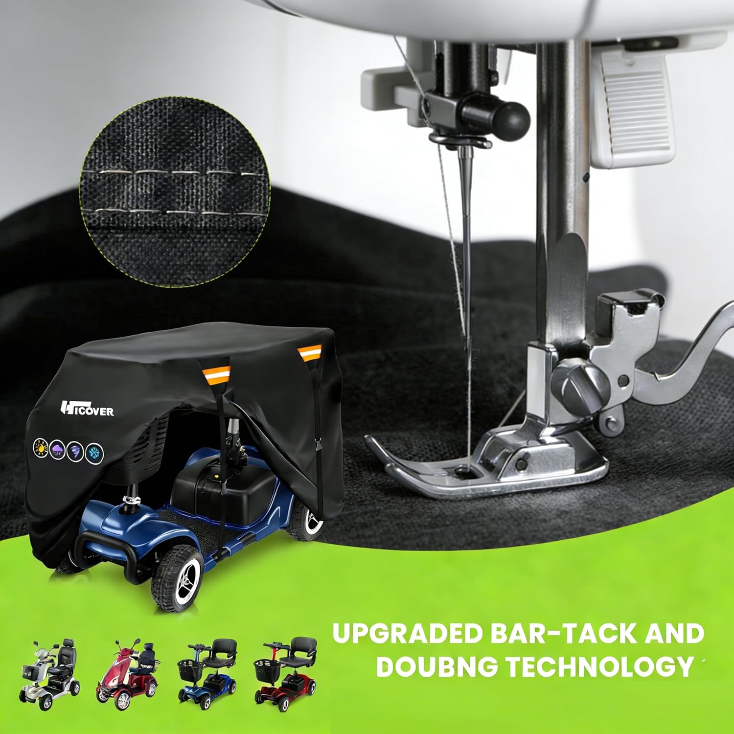 Upgraded Mobility Scooter Storage Cover,Hicover Heavy Duty 600D Oxford Fabric Electric Scooter Cover, Waterproof,Anti-UV,Durable with Waterproof Strip,Reflective Strips,air Vents, Windproof Buckles - Image 7