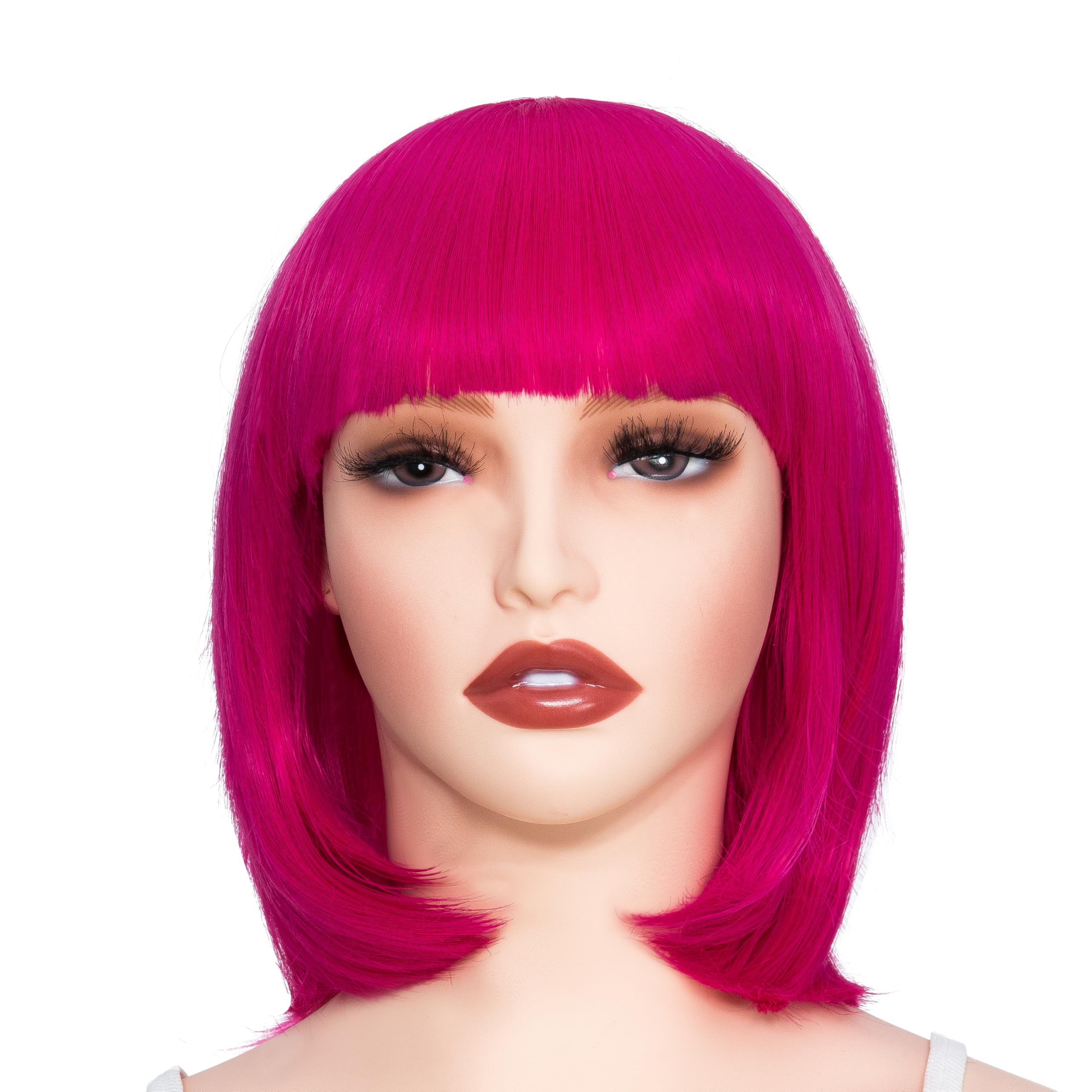 Yamel Hot Pink Bob Wig with Bangs 11 Inches Short Straight Synthetic Hair Costume Party Cosplay Halloween Wigs for Women Adult - Image 2
