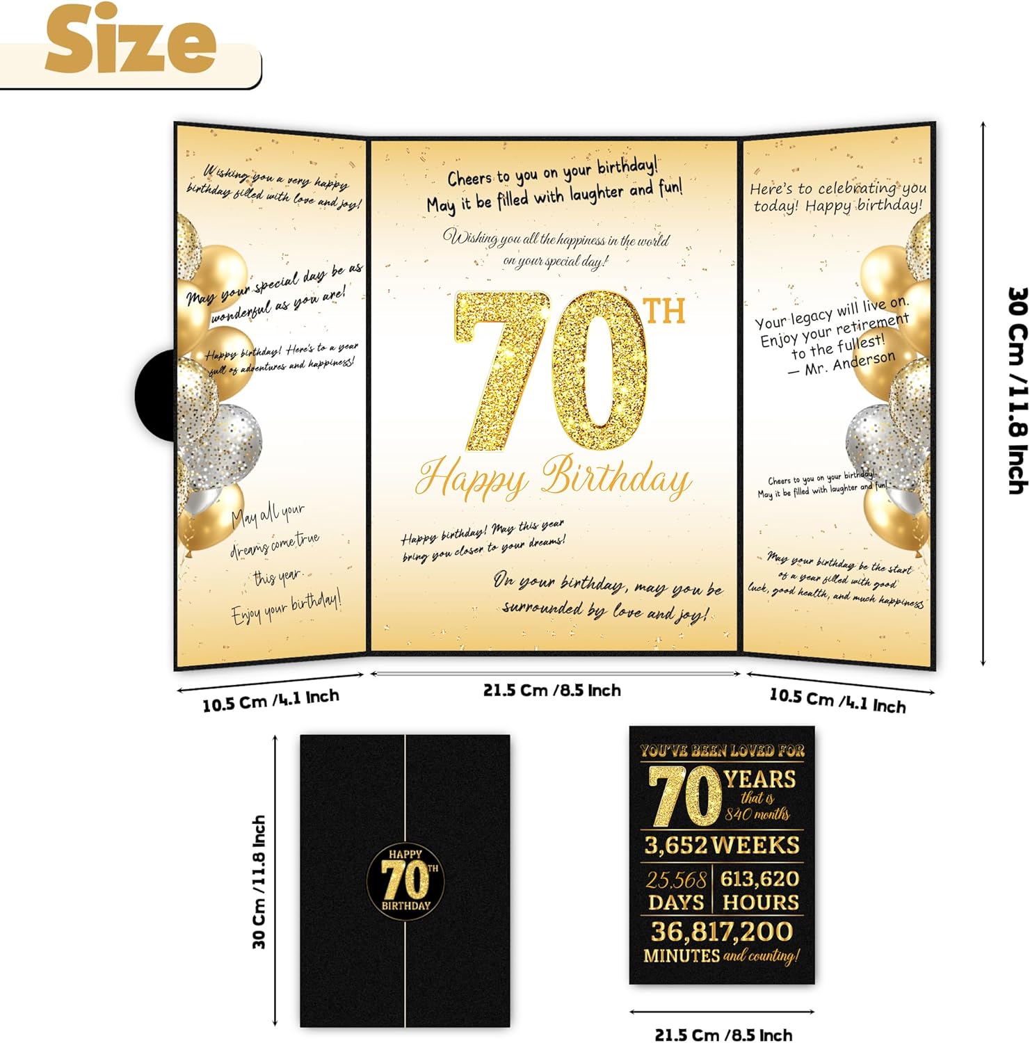 Black Gold 70th Birthday Party Decorations, Happy 70th Birthday Guest Book for Men Women 70th Birthday Signature Guest Book - Image 2