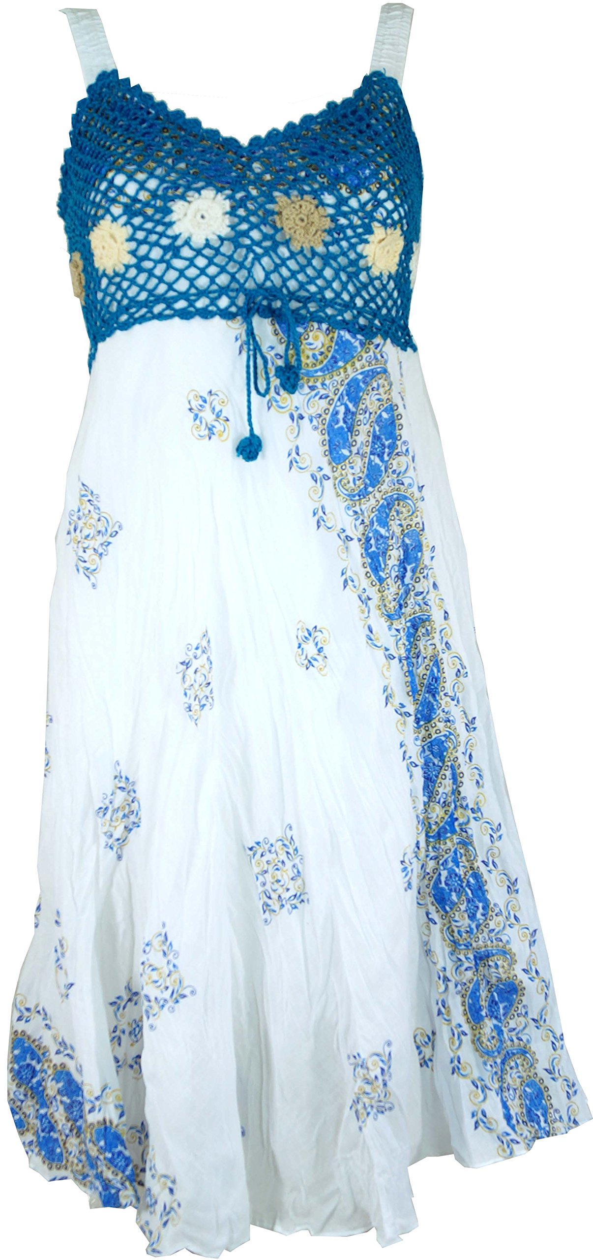 Guru-Shop Boho Minikleid, Sommerkleid, Krinkelkleid, Damen, Weiß, Synthetisch, Size:38, Kurze Kleider Alternative Bekleidung