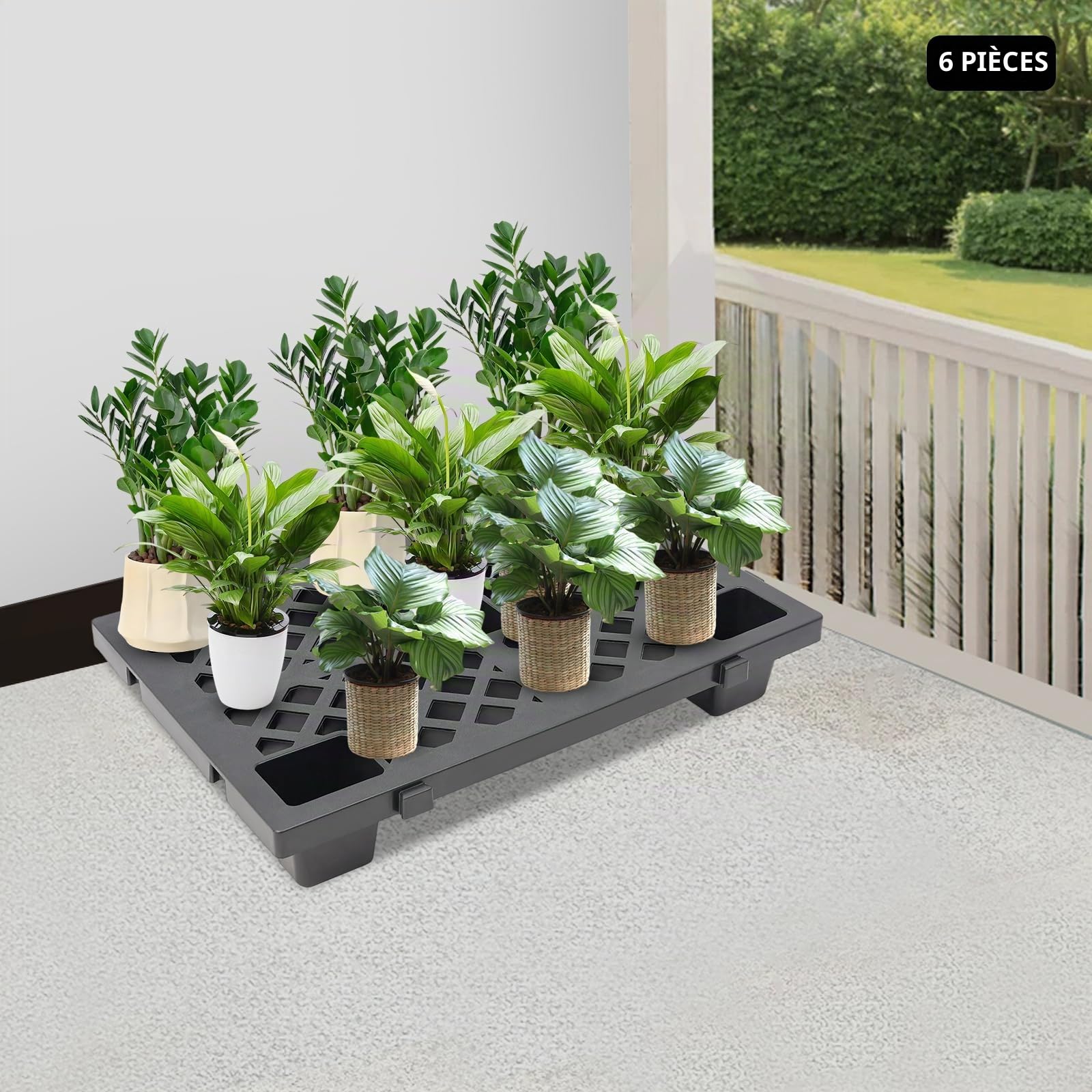 Lot de 6 palettes en plastique - Interlocking - Empilables - Pour le transport et le rangement - Capacité de charge de 100 kg par palette - Pour entrepôts, usines - Noir