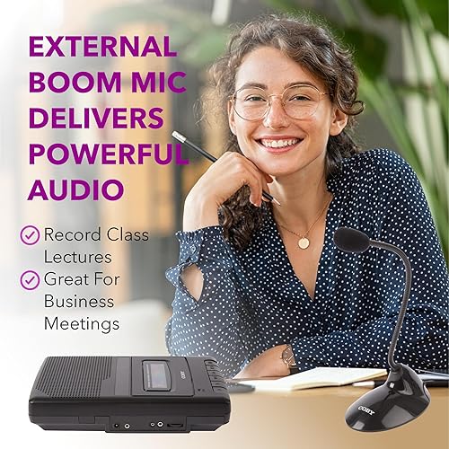 Miniatura 6 de Coby Reproductor de casetes portátil y grabadora de casetes de cinta con micrófono integrado, mango integrado y grabación de un solo toque con