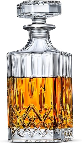 Miniatura 9 de LUXU Decantador de whisky prémium con tapón de vidrio, decantador de bourbon de 29 onzas para vino  Vodka  Brandy, dispensador de botellas de