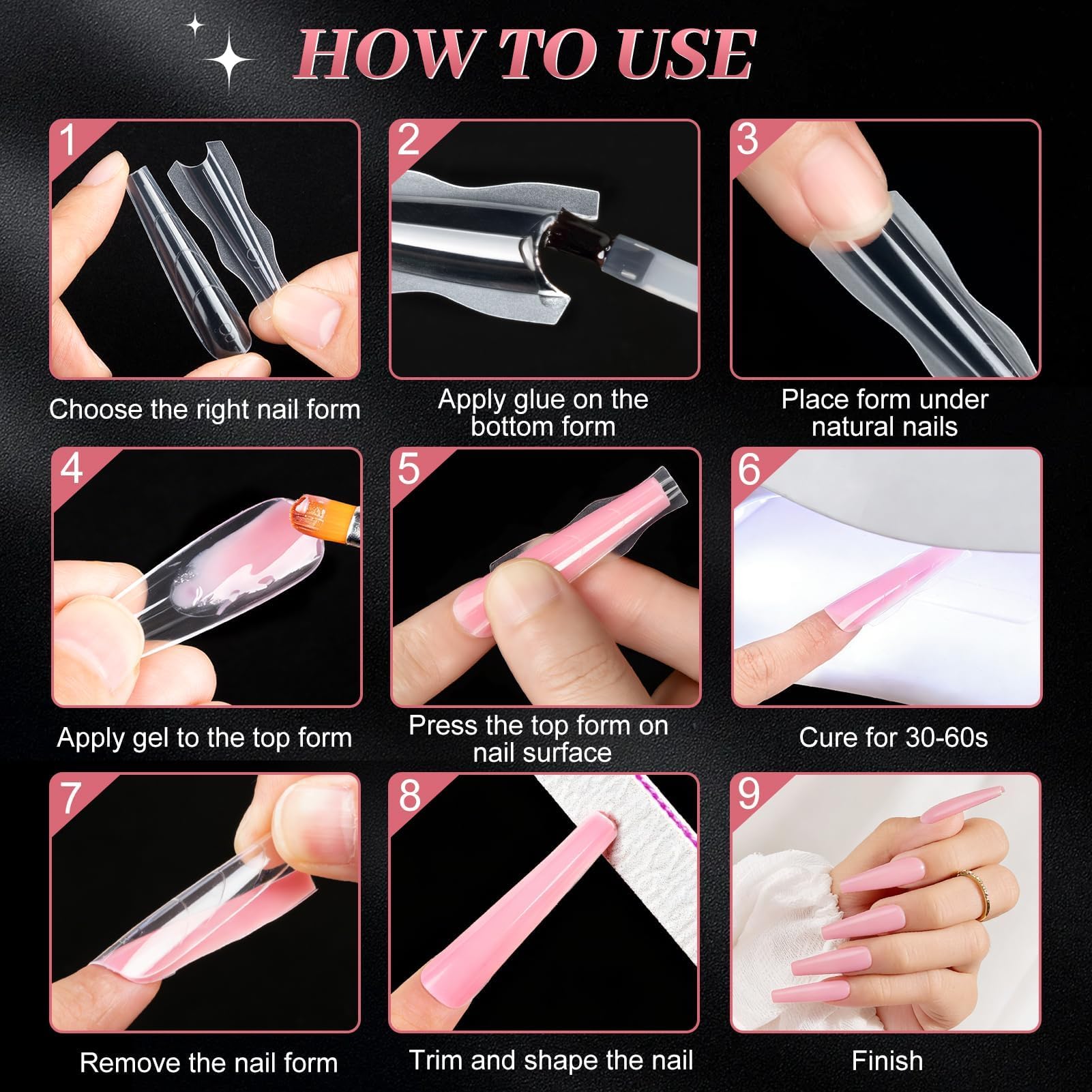 Becellen 180 Piezas Moldes de Uñas Sandwich, 15 Tamaños Sandwich Dual Nails Forms Reutilizables Polygel Uñas Postizas Moldes para Manicura de Extensión(Ballet) — view 6