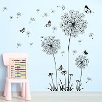 Vista 7 de Calcomanías de pared de diente de león, calcomanías de pared extraíbles con flores, murales florales de mariposa, decoración de fiesta de diente