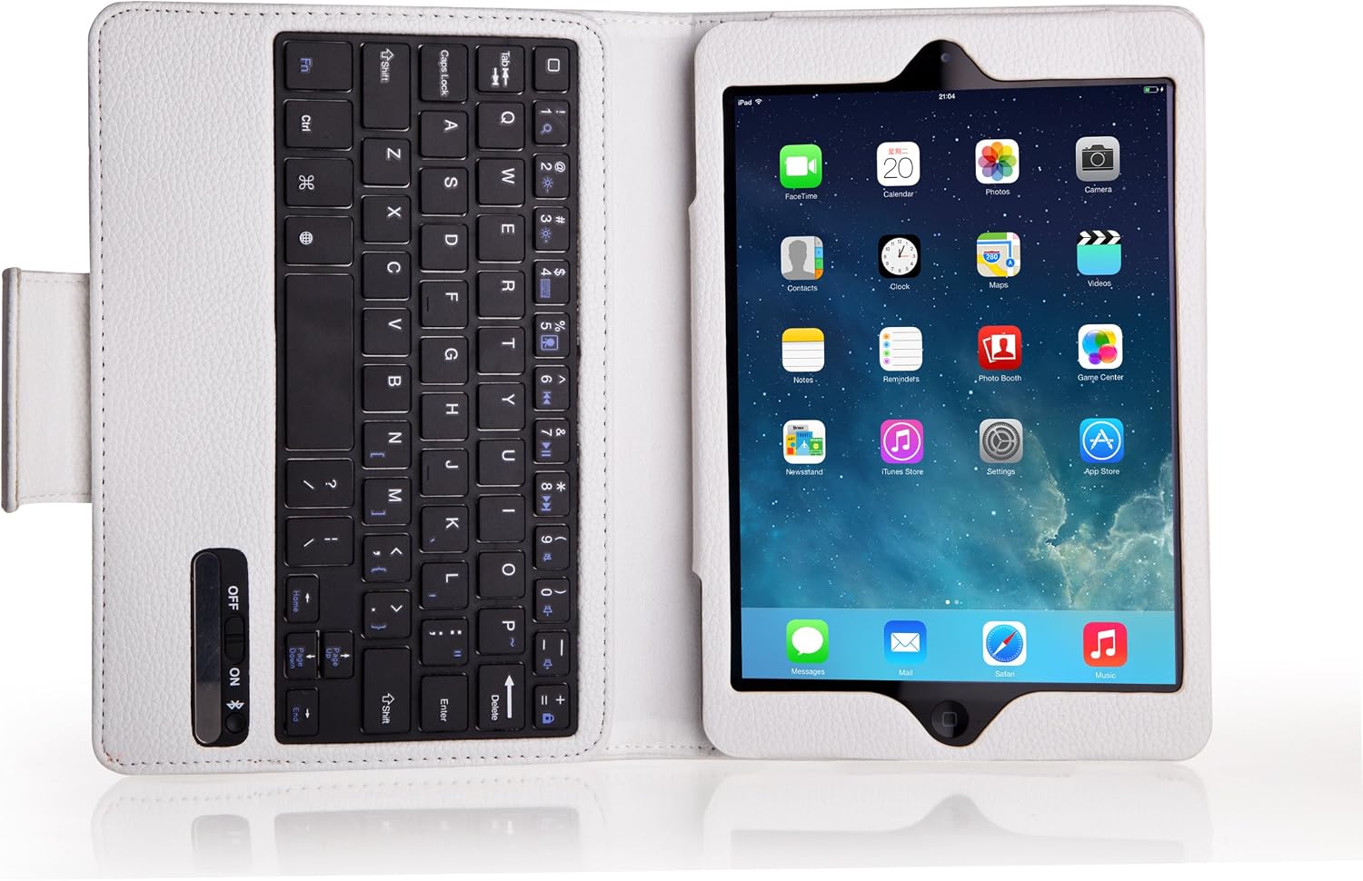 QQ-Tech® Removable Detachable Wireless Bluetooth ABS Keyboard PU Leather Case Tablet Stand for Apple iPad Mini/Retina ipad Mini - Smart Cover Wake Sleep Function-White