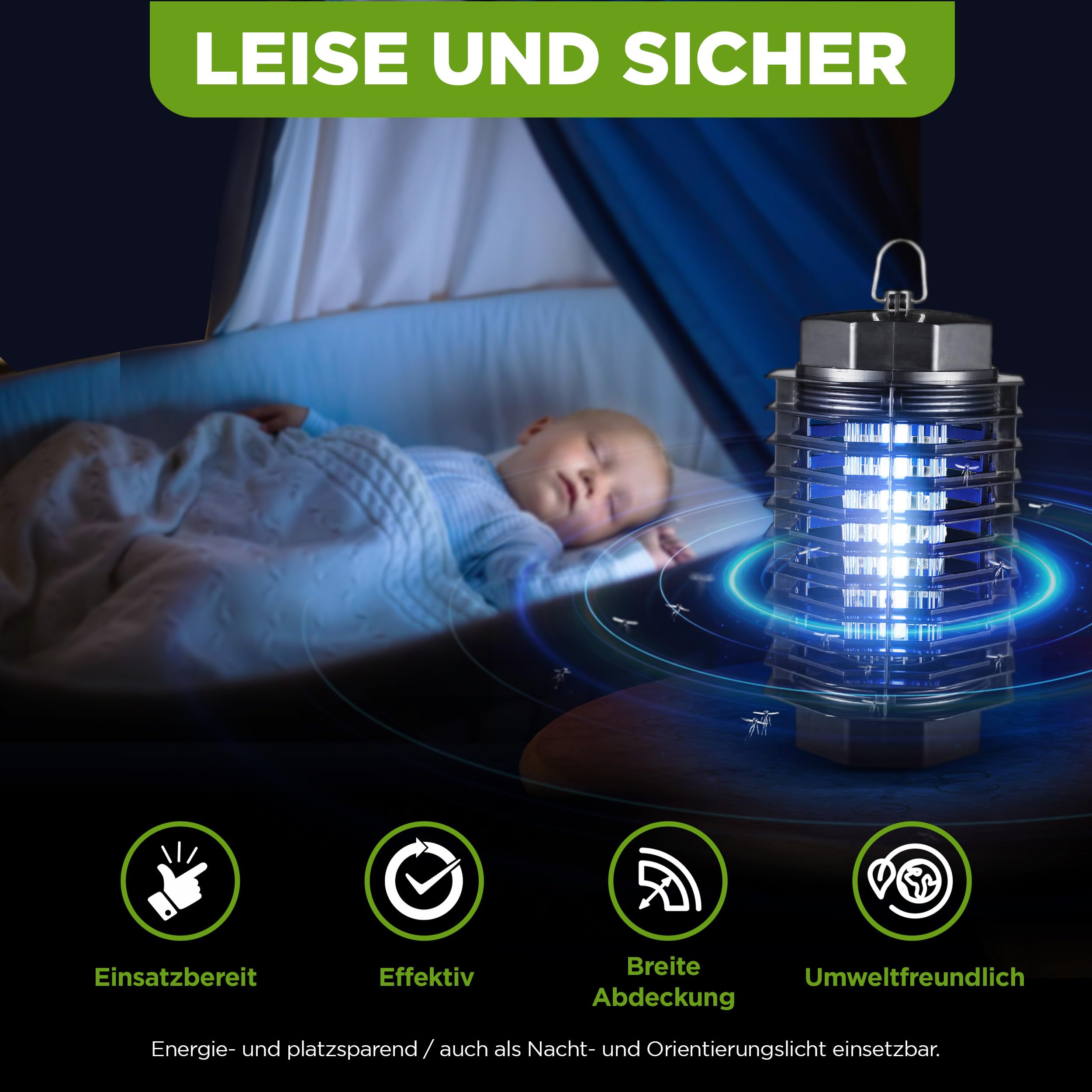 ISOTRONIC Elektrischer Insektenvernichter schützt vor Mücken, Fliegen & Motten– UV Mückenlampe mit 500V für Innen – Wirkungsbereich von 50m² (3 Stück)