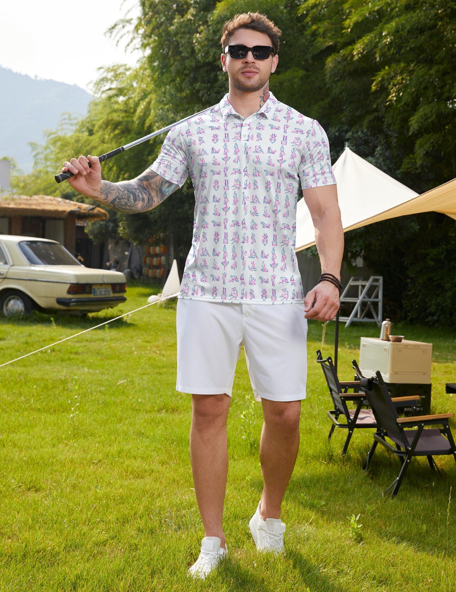 Polo de golf para hombre, estampado divertido, manga corta, camisas de golf de alto rendimiento, polos de golf