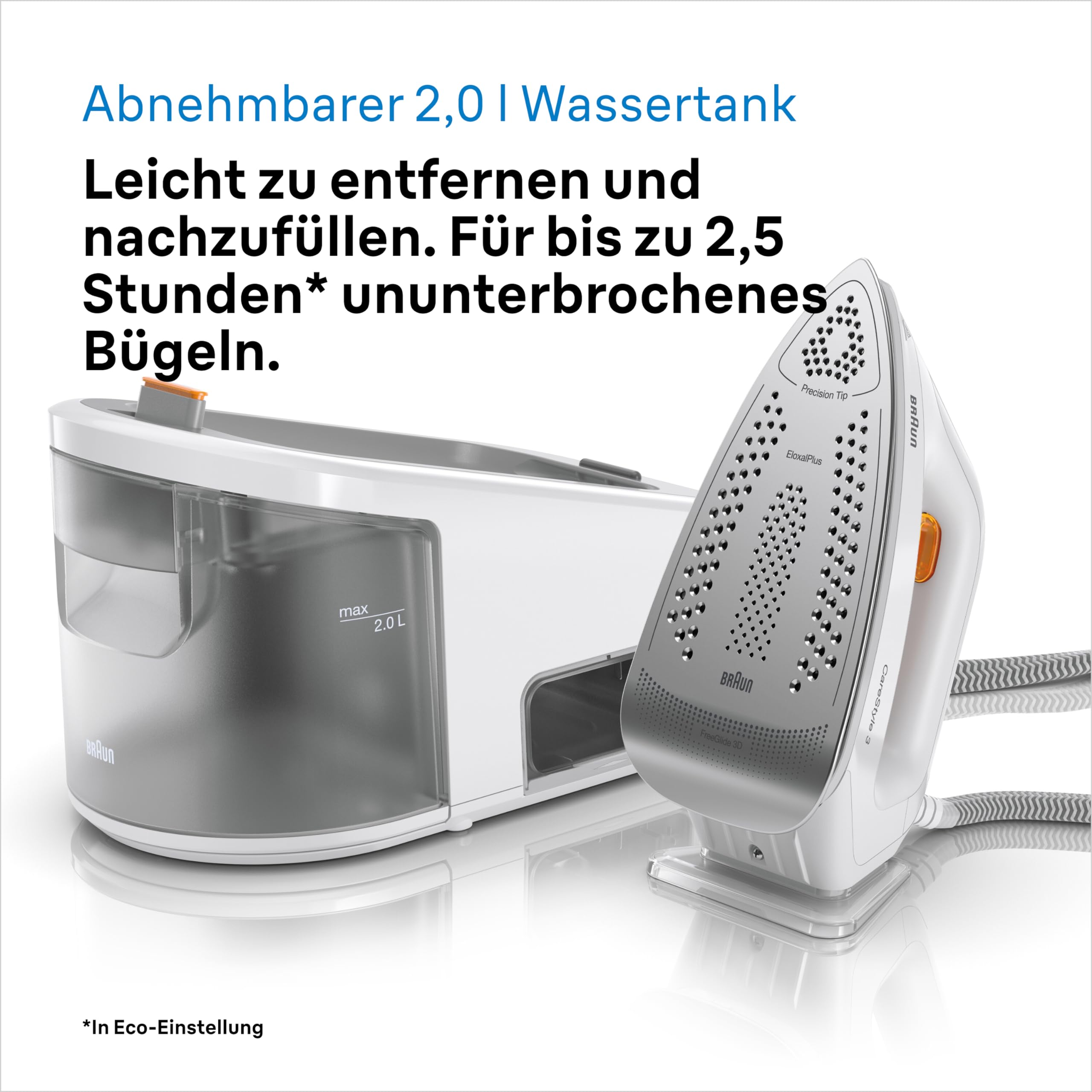Braun CareStyle 3 Dampfbügelstation IS 3132 WH - mit FreeGlide 3D Bügelsohle, Pumpendruck 6 bar, großer 2 L Wassertank, Eco-Funktion, weiß/orange