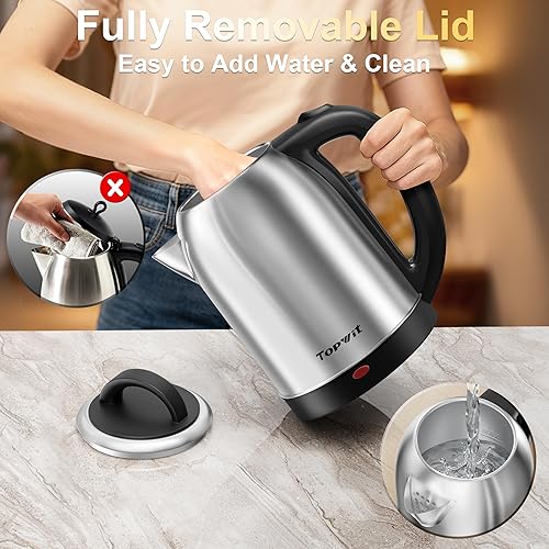 Miniatura 6 de Topwit Hervidor eléctrico grande de 2.5 L, caldera de agua y calentador de acero inoxidable sin BPA, hervidor de té eléctrico de hervir rápido,