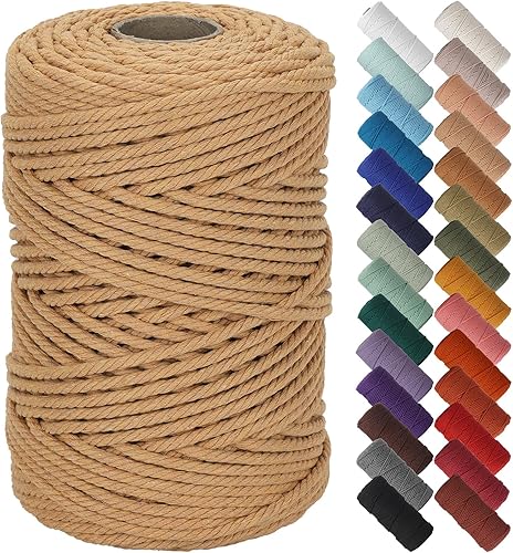 Miniatura 123 de NOANTA - Cuerda de macramé color marrón amarillento, 1/8 pulgadas (3 mm) x 109 yardas (100 metros), cuerda de algodón colorido para colgar