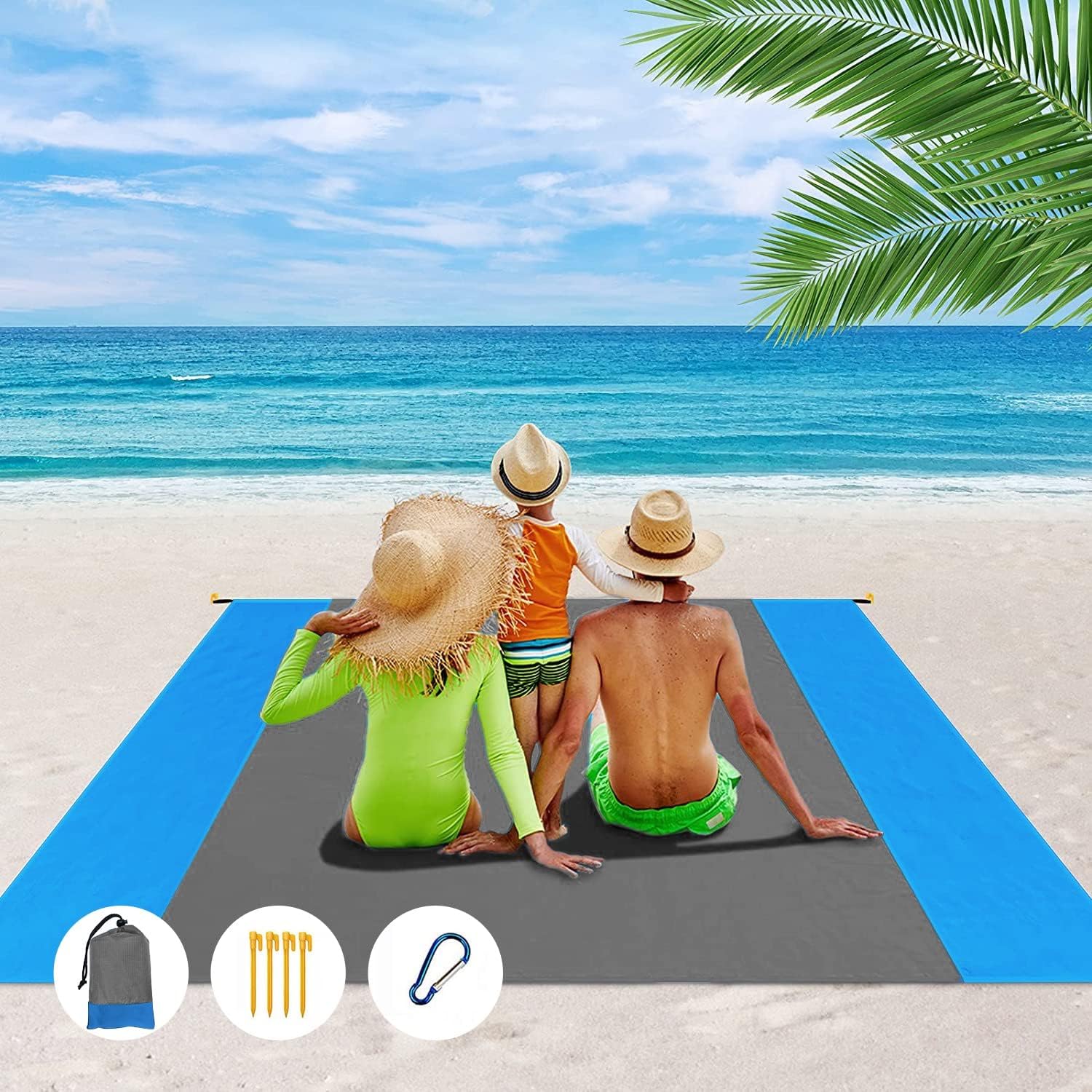 LOVALUE Picnic Blanket 200 x 210 cm, Beach Mat 4 Attachment Corners