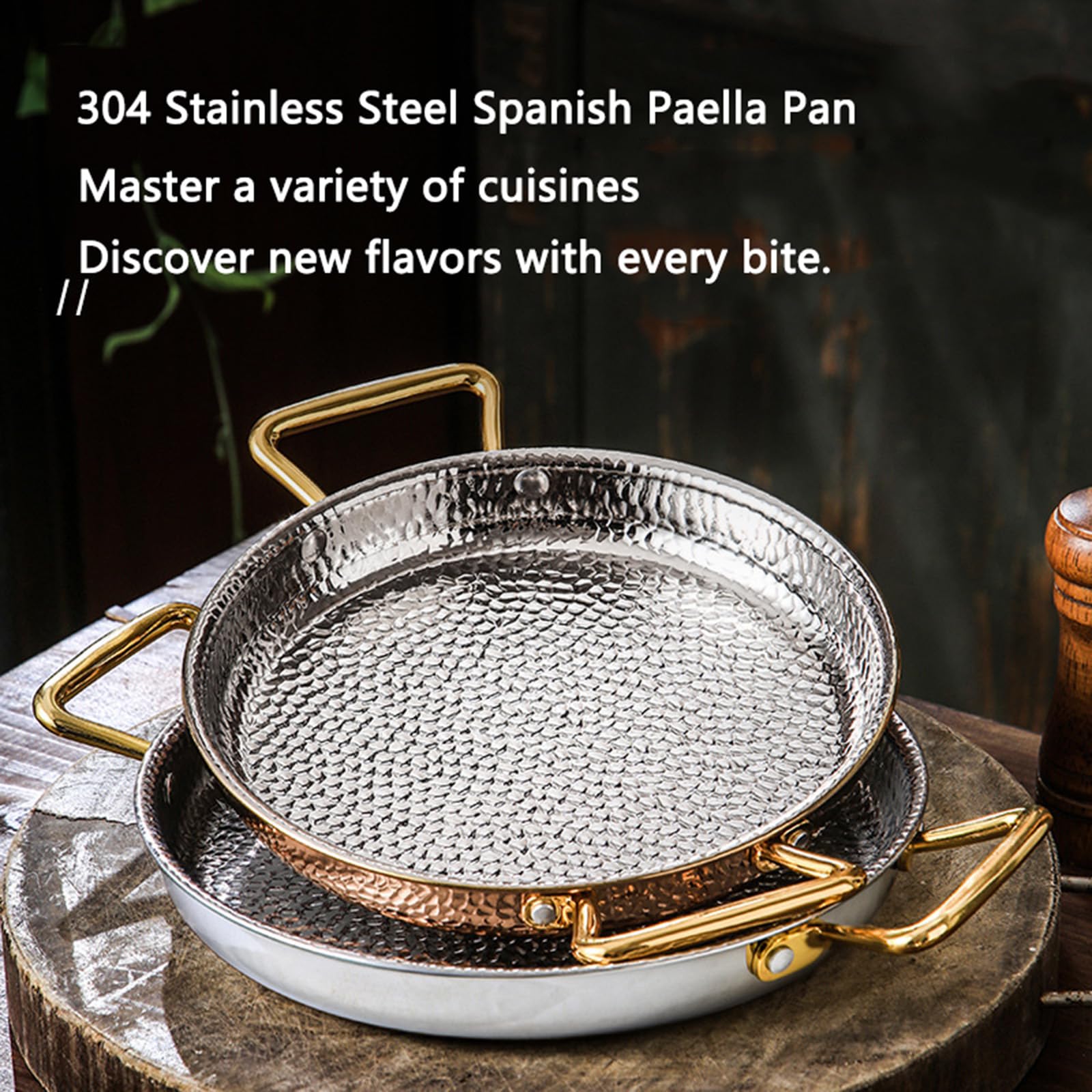 Paellera española, sartén de Acero Inoxidable 304 con Asas Dobles remachadas, Utensilios de Cocina antiadherentes sin Revestimiento para Gas e inducción,Rose Gold,28cm