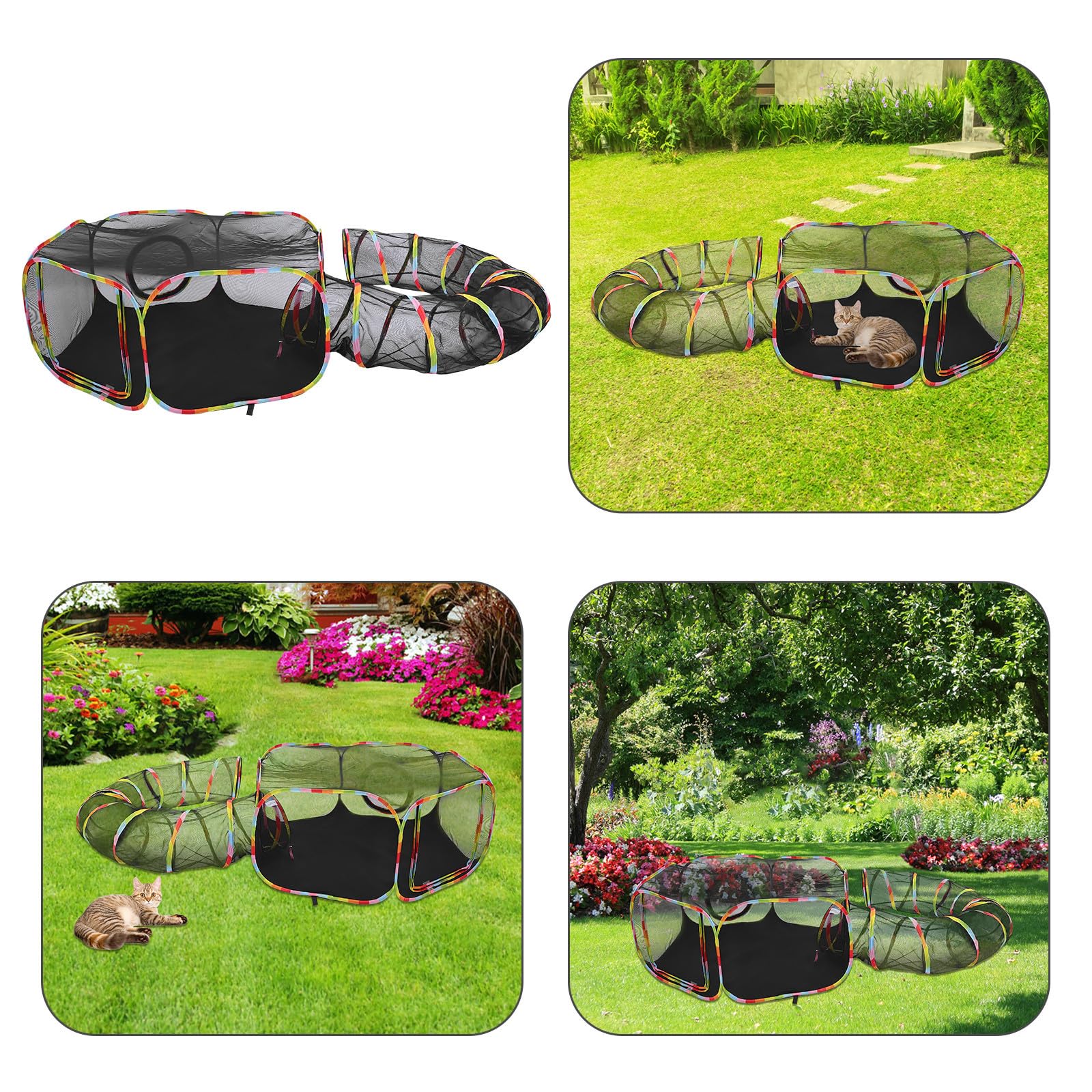 Ciieeo Tunnel pour Chat D'extérieur Pliable en Taffetas Polyester Noir