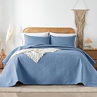 Davulos Twin Quilt Bedding Set - Reversible Bluish Grey Microfiber Coverlet with Pillow Sham, Lightweight Soft All-Season Quilt (68x88")