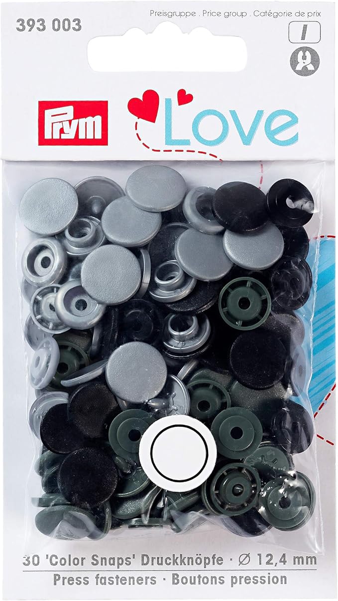 Prym 393003 Druckknopf Color, Prym Love, 12,4mm, 30 Stück, Grau