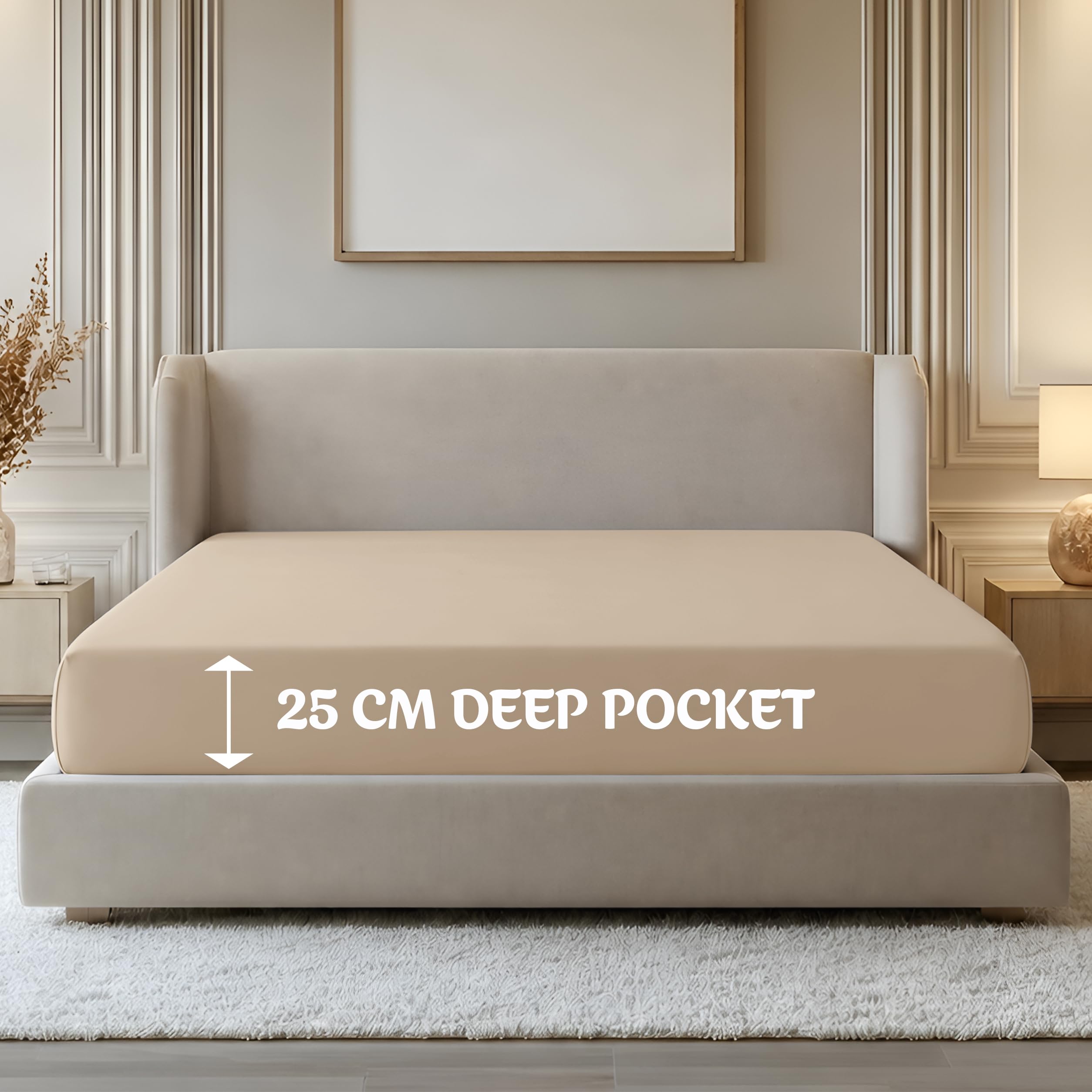 Oxford Homeware Beige Single Fitted Sheets -100% Brushed Microfibre 1800 Easy Care 25 Cm Deep Single Bed Sheet - Shrinkage And Fade Resistance