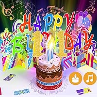 Vista 22 de Gumry Tarjeta emergente de cumpleaños musical del 19º año, tarjetas 3D de vela de luz colorida soplable con canción, sonido de aplausos y vítores