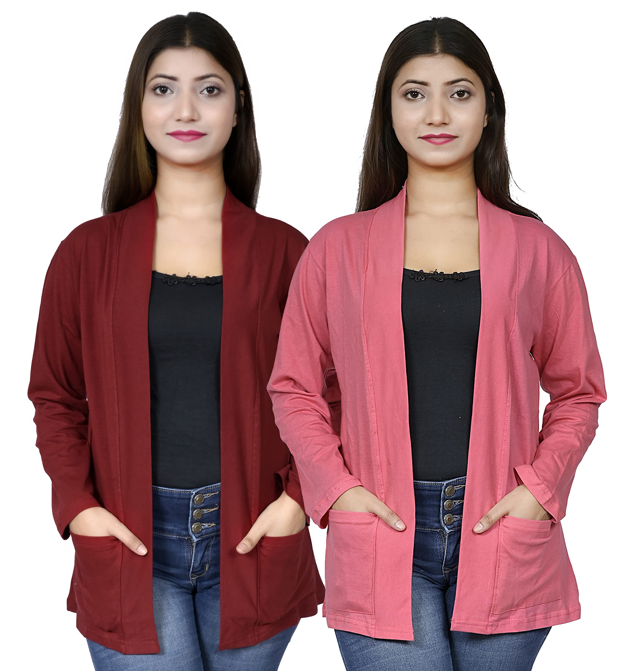 kg best collection Women Pocket Shrug Pack of Two(Maroon,Orange)-picture-39