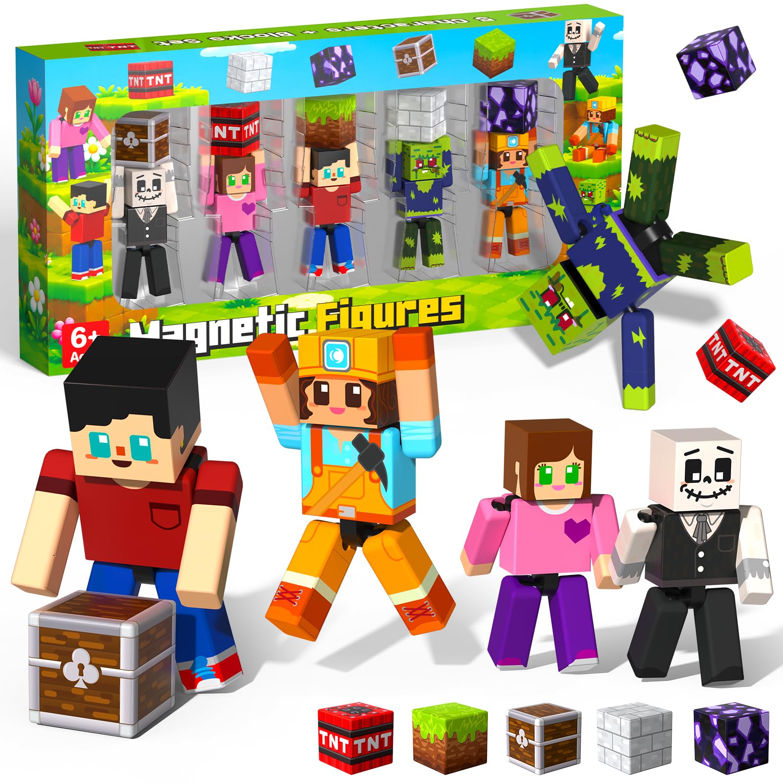 Magneverse 10Pcs Magnetic Action Figures Playset - Magnetic Building Blocks | Magnet Cubes and Rotatable Figures Character Toys for Kids, Birthday Gifts for Boys & Girls Ages 6+ (Patent Pending)