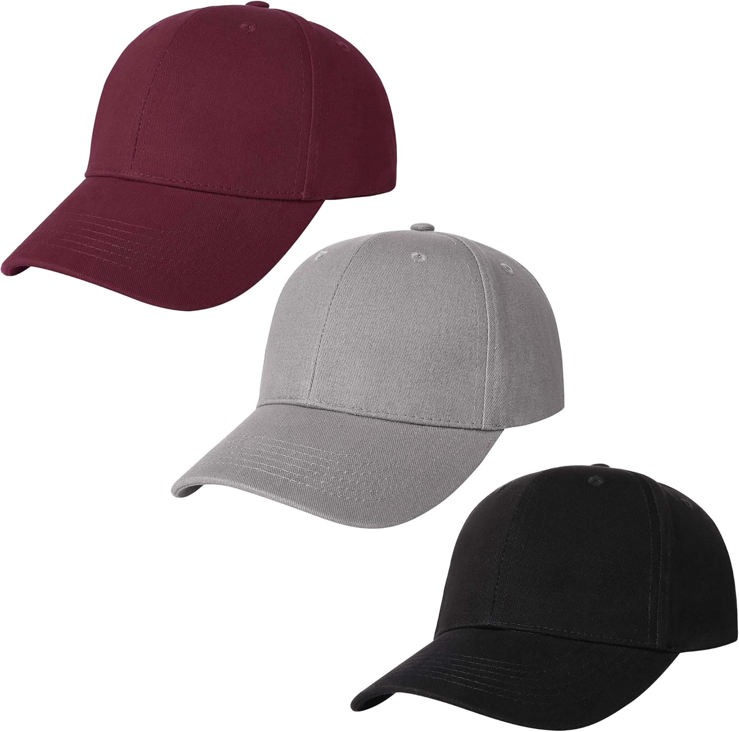 3 Pack Plain Cotton Strapback Baseball Hat Adjustable Low Profile Blank Team Ball Caps for Men Women