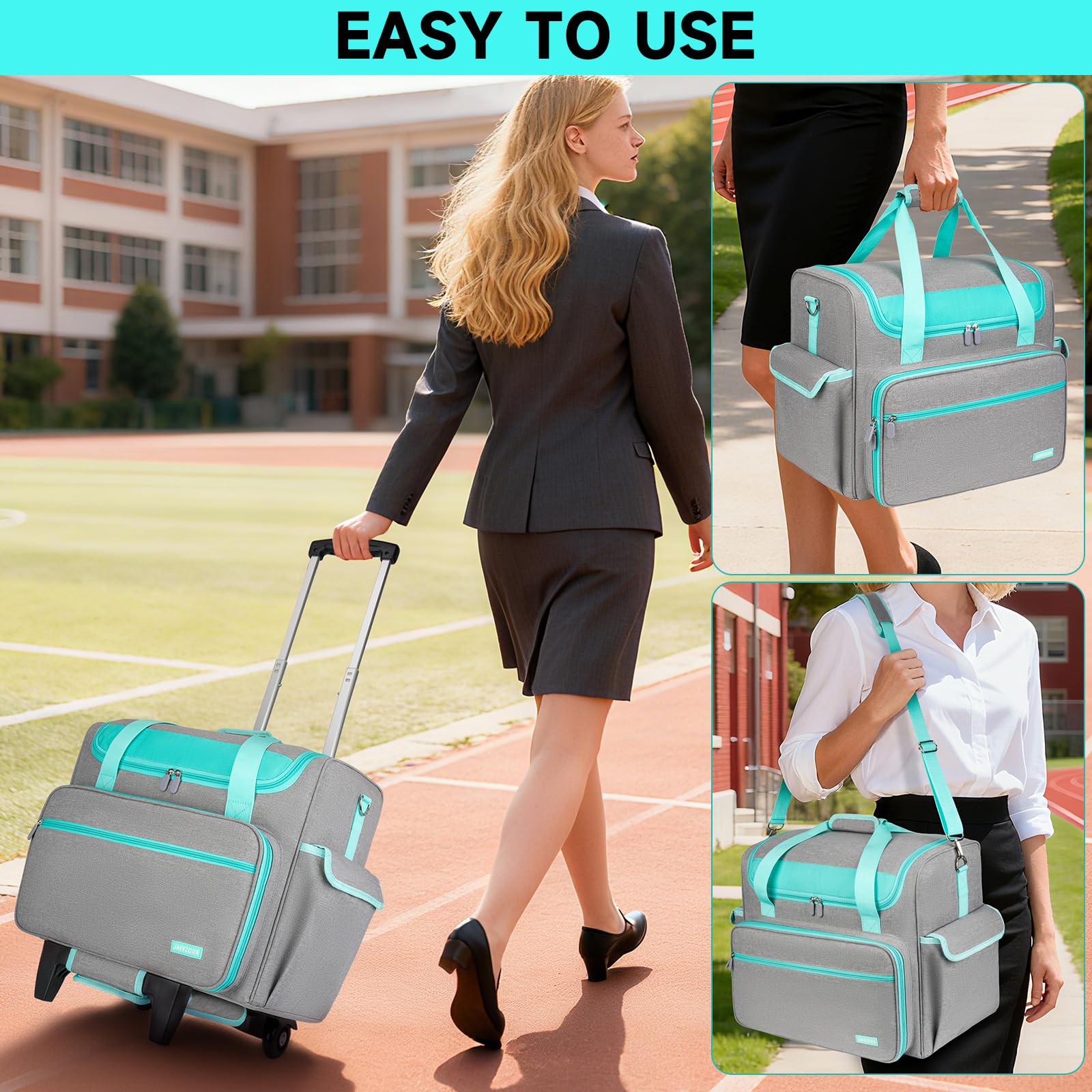 Lehrer-Trolley mit Rädern und abnehmbarem Griff, 43,2 cm (17 Zoll) Laptophülle, Rolltasche für Lehrer, Büro, Handwerk, Krankenschwester, Grau und Grün, Klassisch