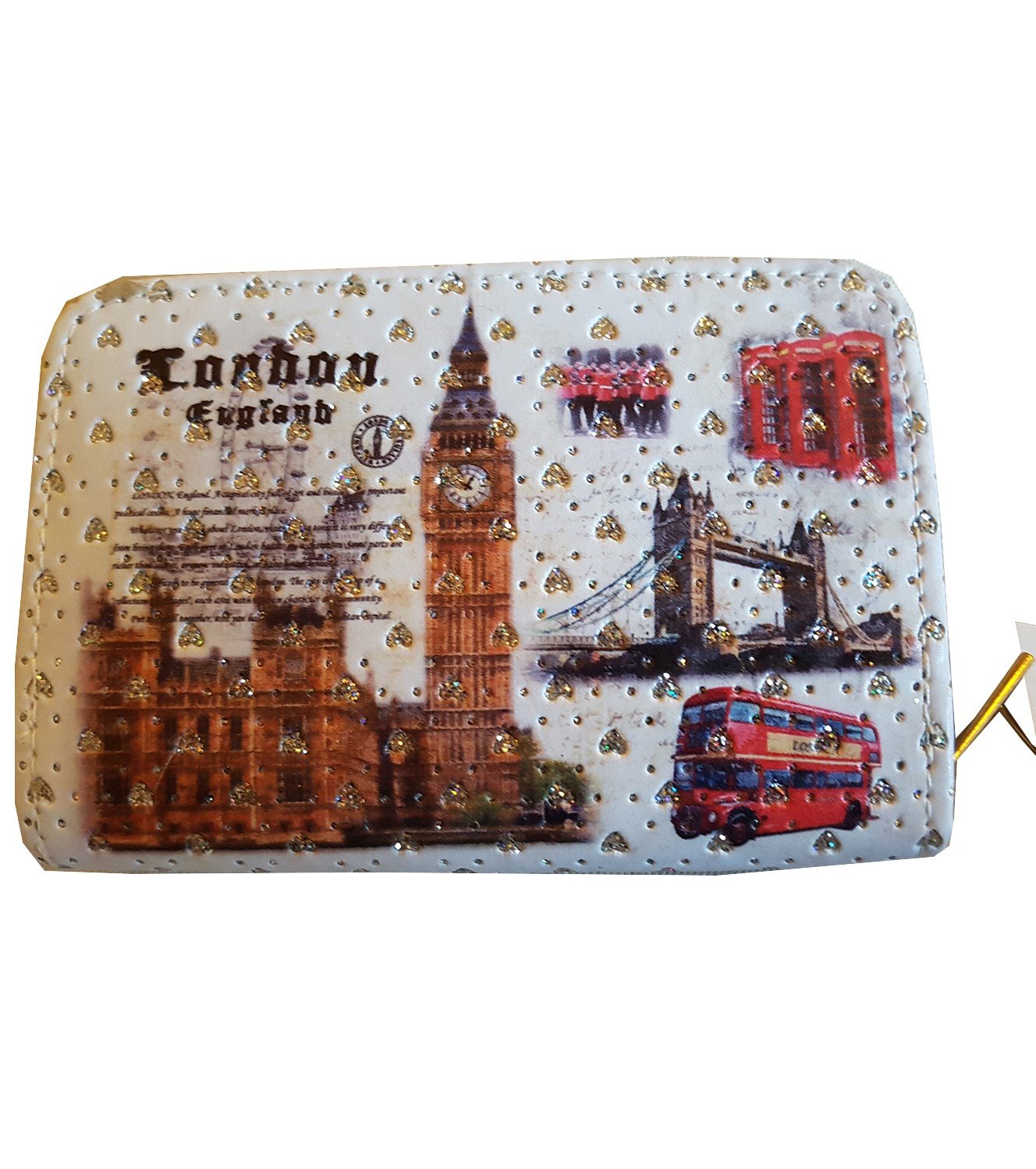Medium London Vintage Landmark Purse Souvenir/Diamond Imitation Hearts/Speicher/Wallet/British UK Collectable/Big Ben/Telephone Box/London Eye/London Bus/Porte-Monnaie/Geldbörse