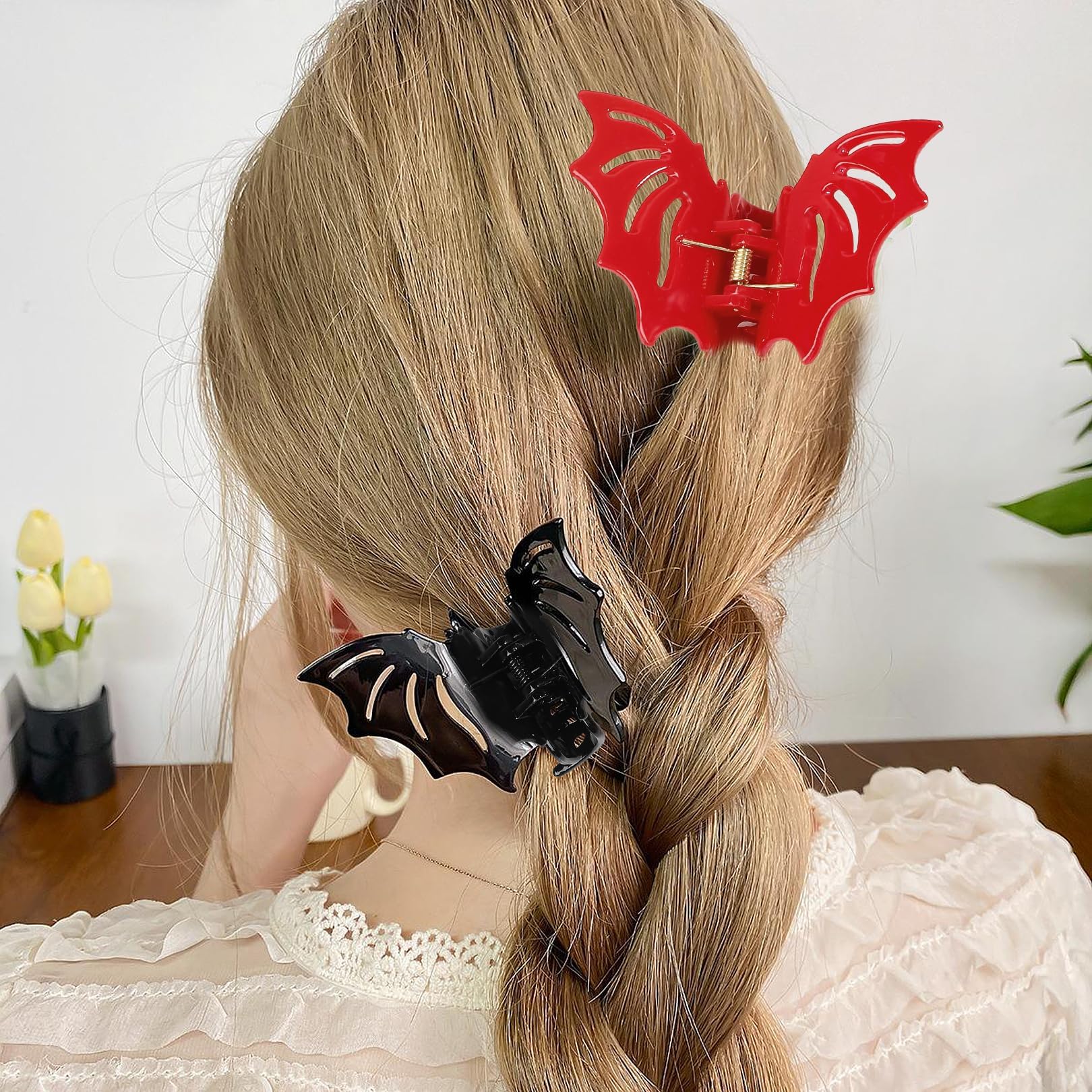 2 Pieces Bat Hair Clips,Gothic Hair Accessories Clip,Plastic Bat Halloween Clips,Bat-Shaped Wing Vlip Accessory,Black/Red Scary Cute Cosplay Hair Accessories,for Women and Girls Hairstyle Decoration - Image 4
