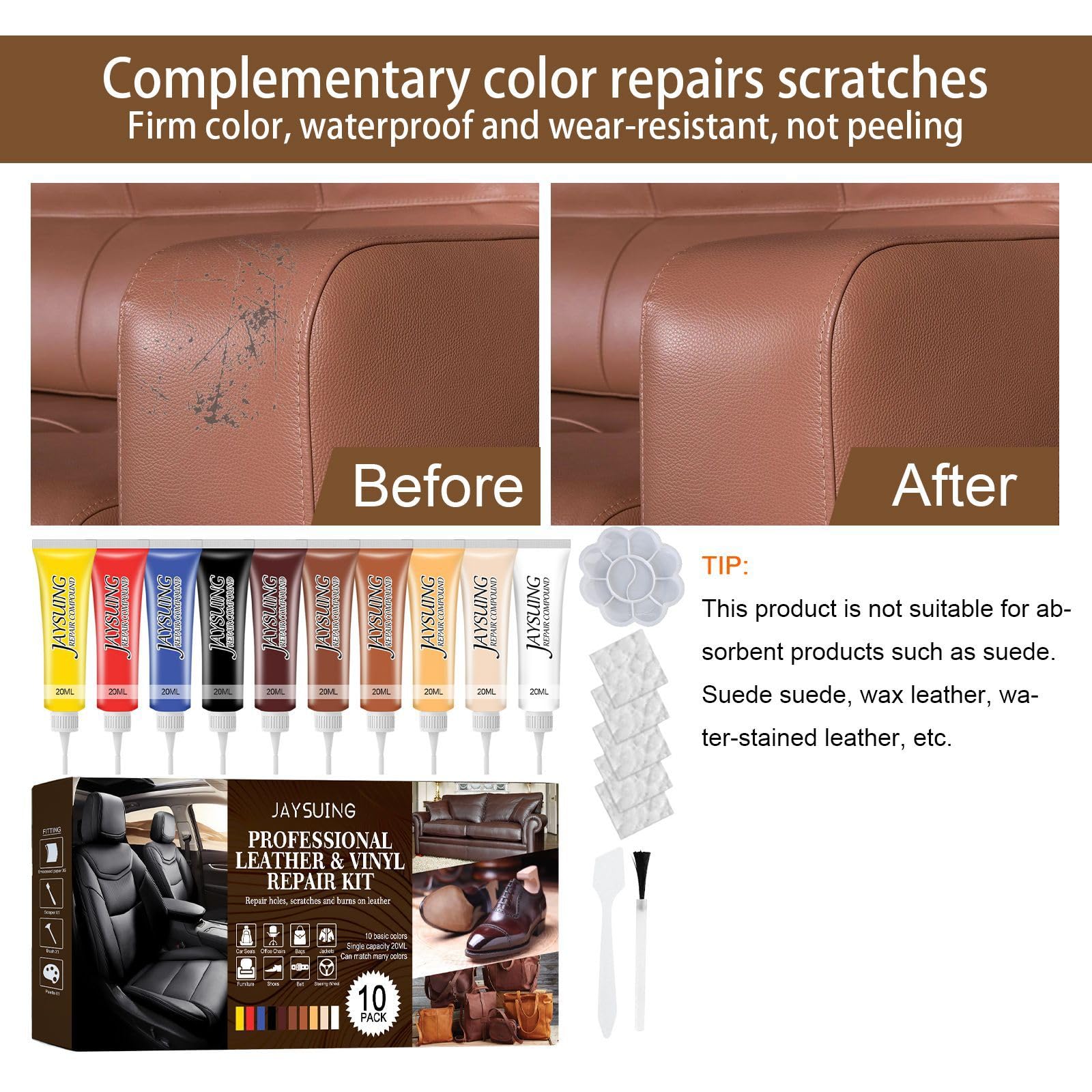 BBjinronjy Leder Reparatur Set,10 Farben Kunstleder Reparaturset für Ledersofa,Autositze,Möbel,Mäntel,Lederjacke,Lederpflege