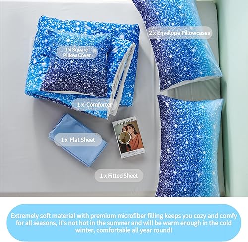 Miniatura 4 de RYNGHIPY Juego de edredón de 6 piezas con sábanas y fundas de almohada, tamaño Queen, diseño de purpurina brillante, colecciones de ropa de cama