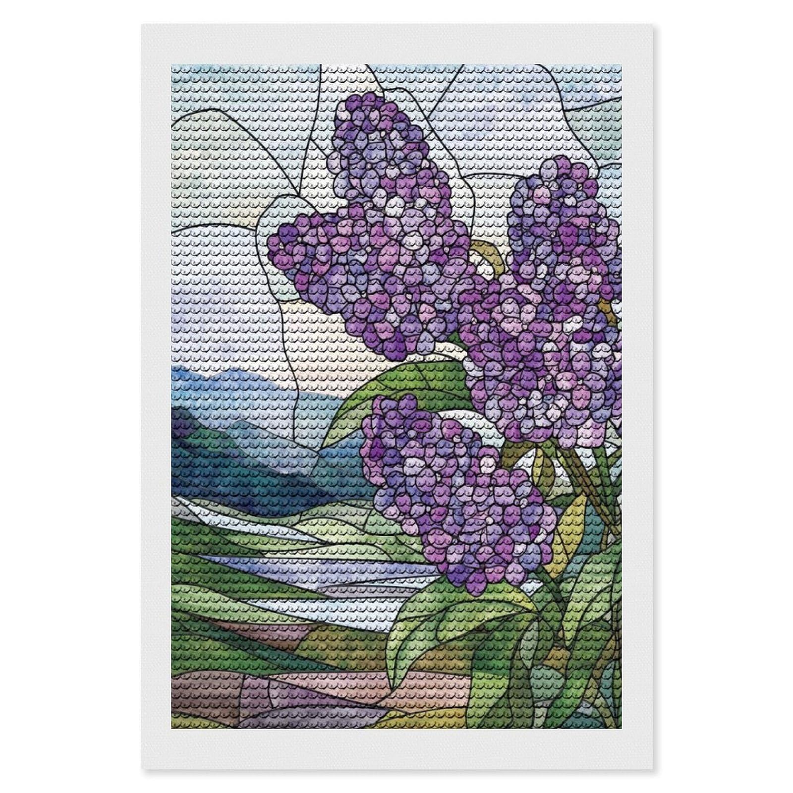 Junmoney Lilac Stained Glass DIY Diamond Art Canvas Kit 8"x12", Relaxing DIY, Sparkling Crystal Beads, Vintage Style Decor, Holiday Gift Idea