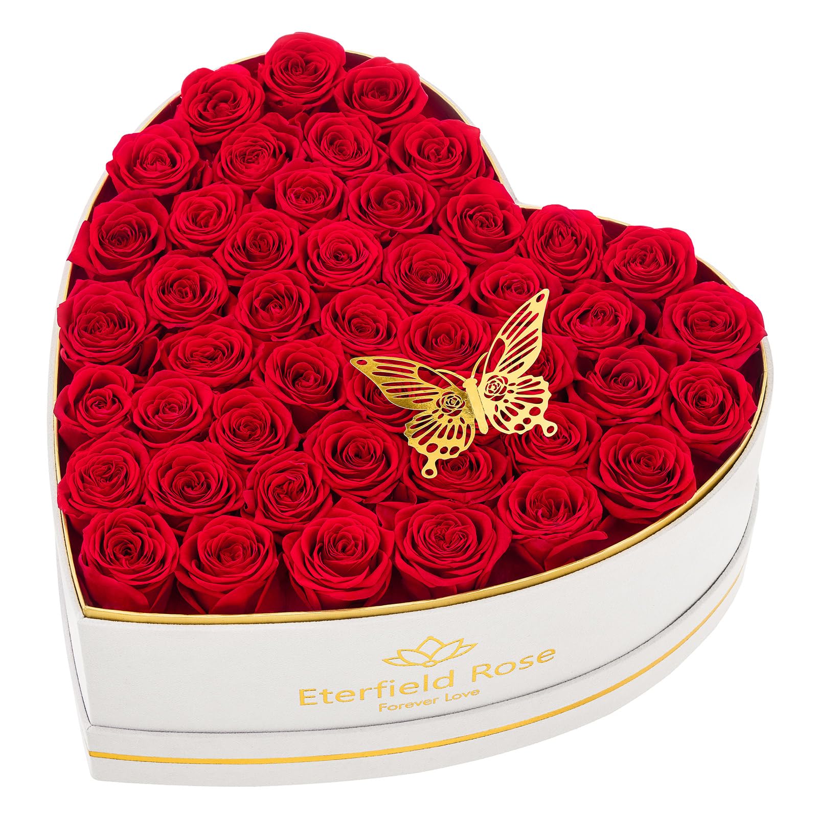 Eterfield Forever Flowers in Heart Shape Box, Preserved Roses That Last Over a Year Preserved Flowers Birthday for Her Mom Women Wife Valentine's Day Mother's Day (47 Roses, Red)