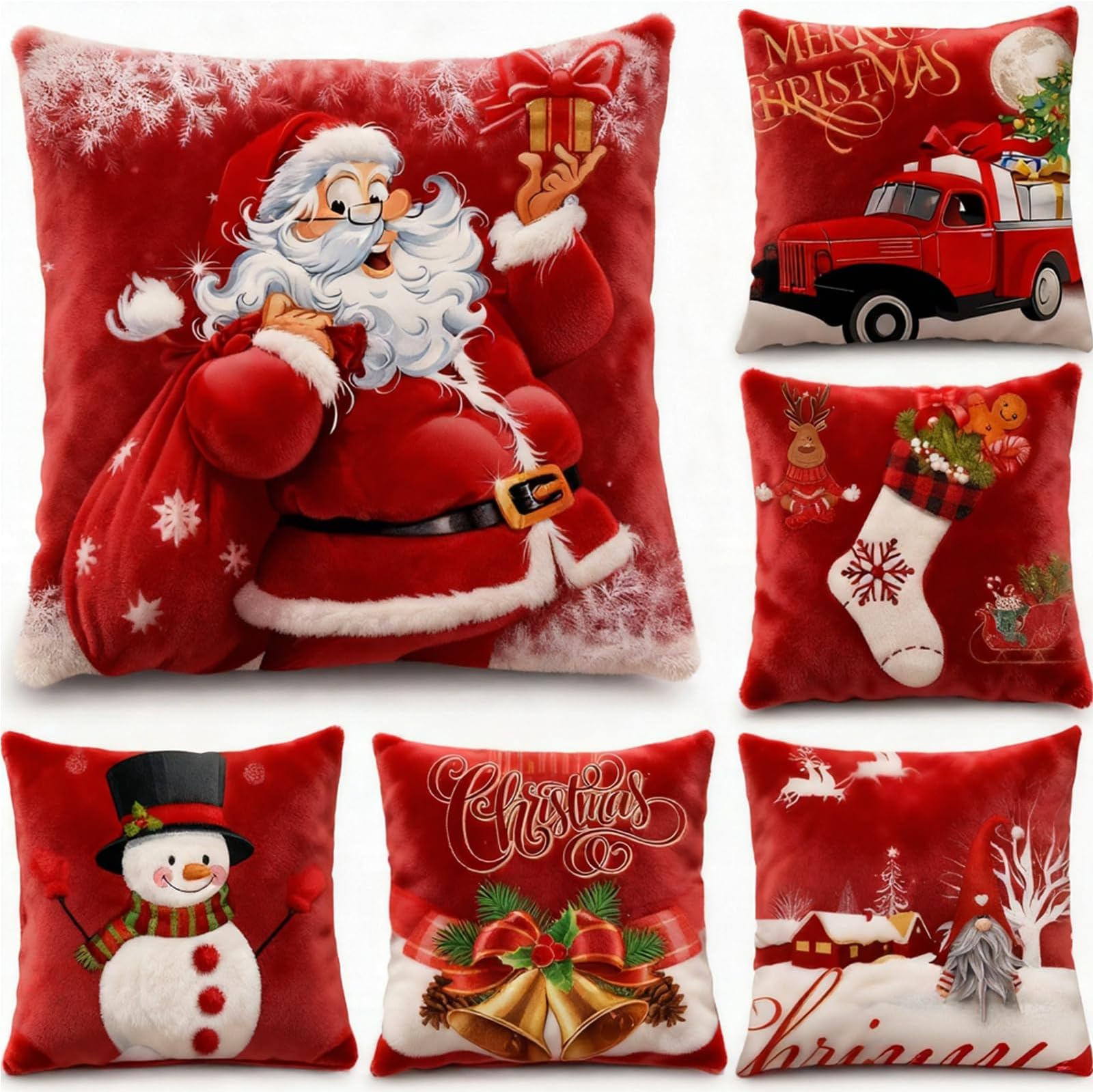 Yoawllty Christmas Decorations, 6Pcs Christmas Pillow Covers, Cushion Throw Pillow Cover, 18 x 18in Christmas Decor Cover for Sofa Couch Christmas Office Bedroom