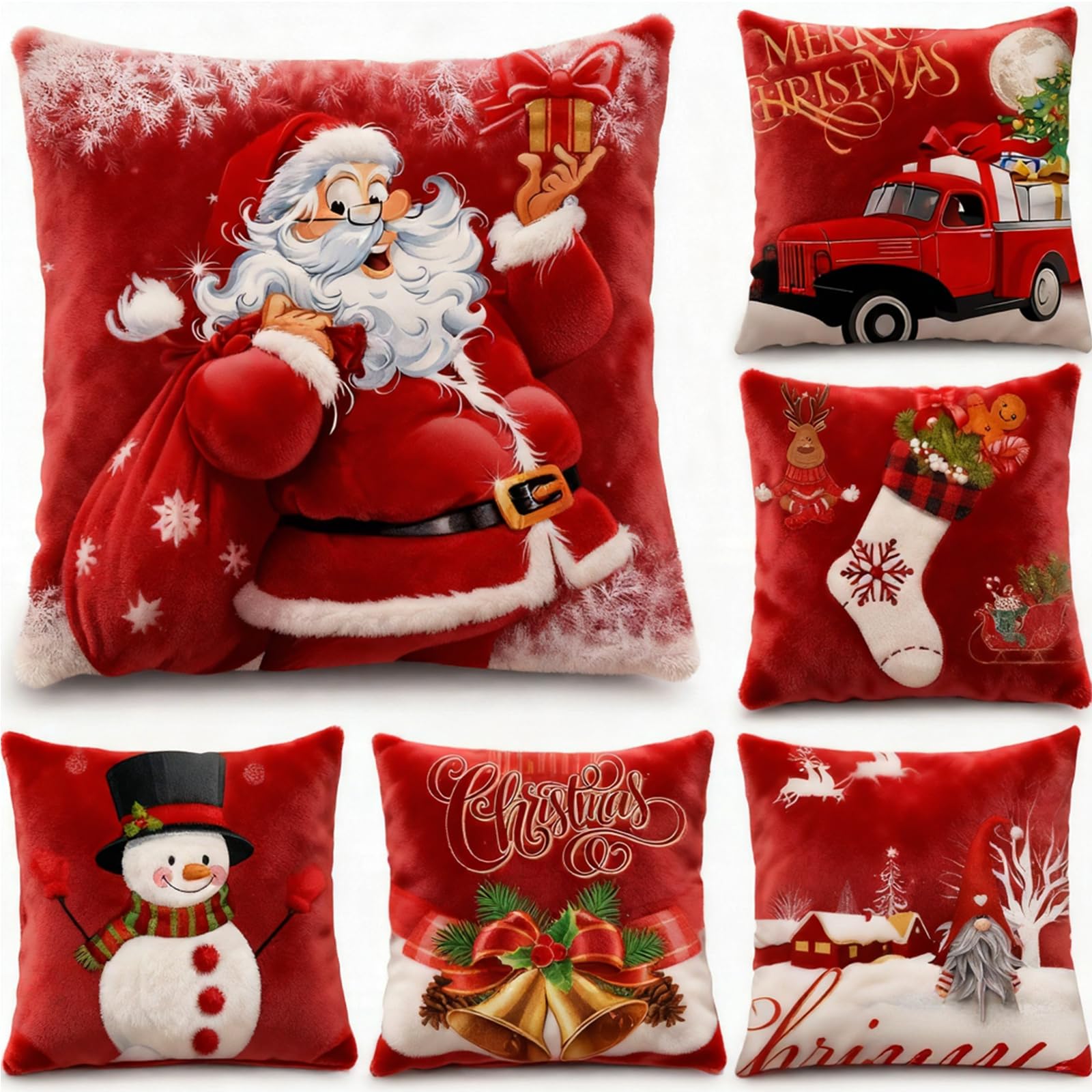 Yoawllty Christmas Decorations, 6Pcs Christmas Pillow Covers, Cushion Throw Pillow Cover, 18 x 18in Christmas Decor Cover for Sofa Couch Christmas Office Bedroom