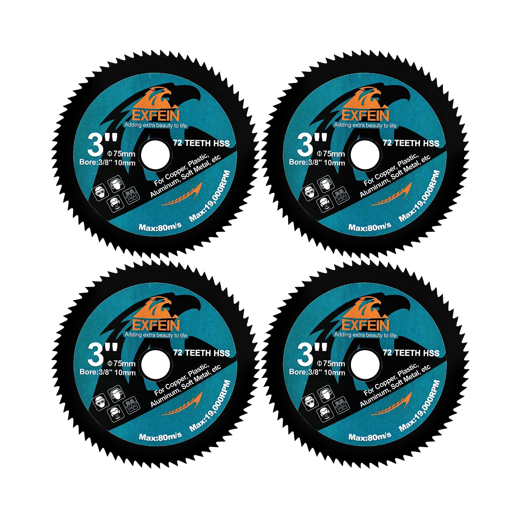 EXFEIN 3 Inch HSS Circular Cutting Disc 4pcs, High-Speed Steel Cutting Disc for Cutting Soft Metal Copper Aluminum Wood Plastic Diamond Disc
